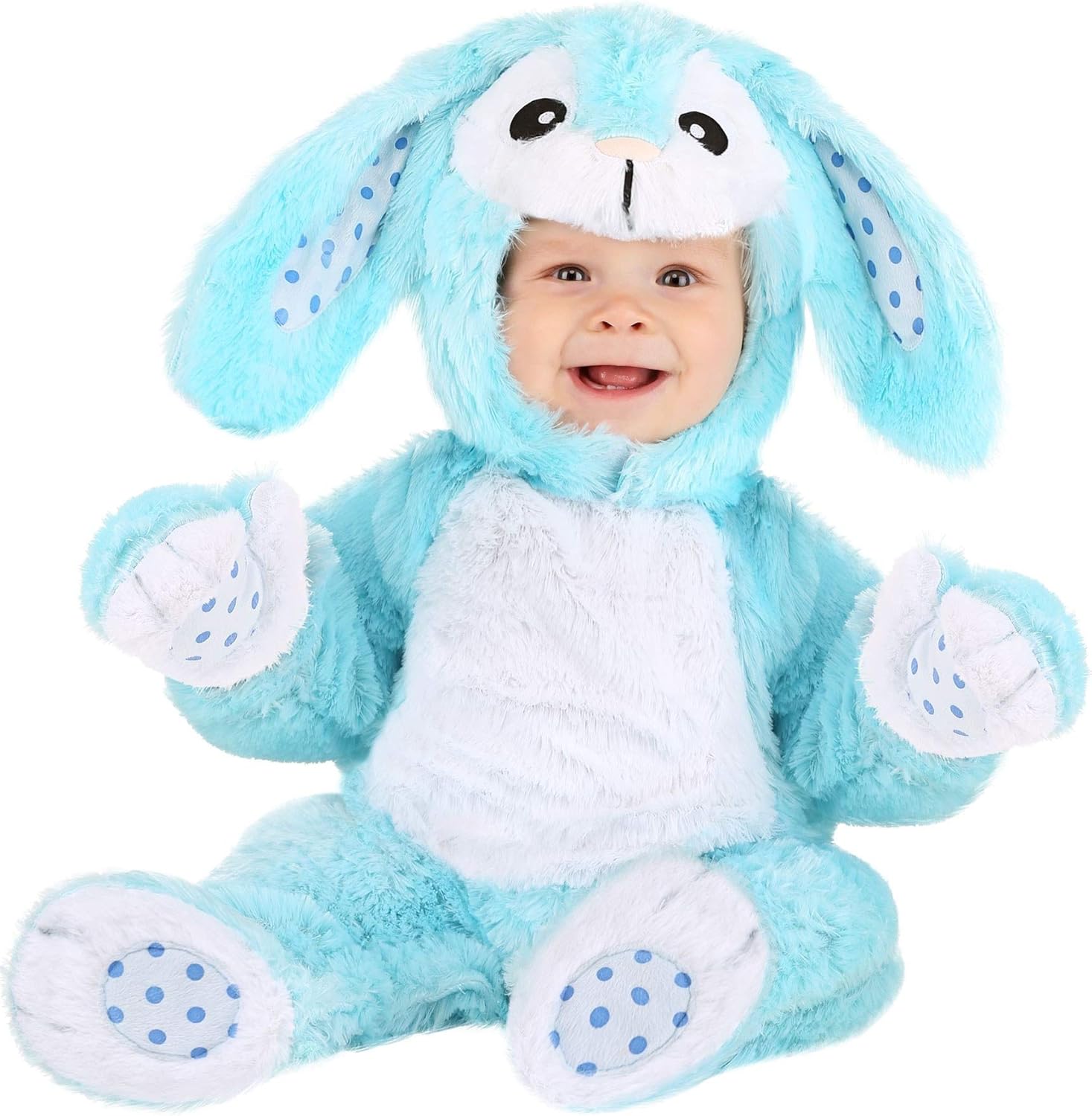 Cozy Blue Bunny Baby Costume | Soft Jumpsuit With Mitts & Booties | Hop Into Holiday Fun