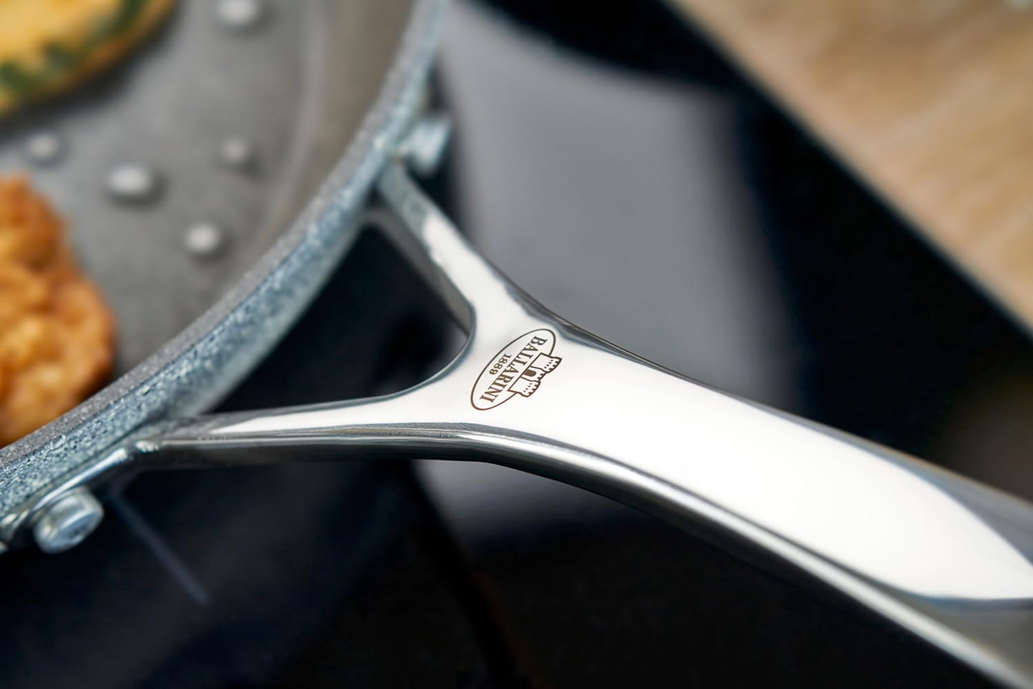 Close-up of Ballarini Salina Frying Pan handle with logo