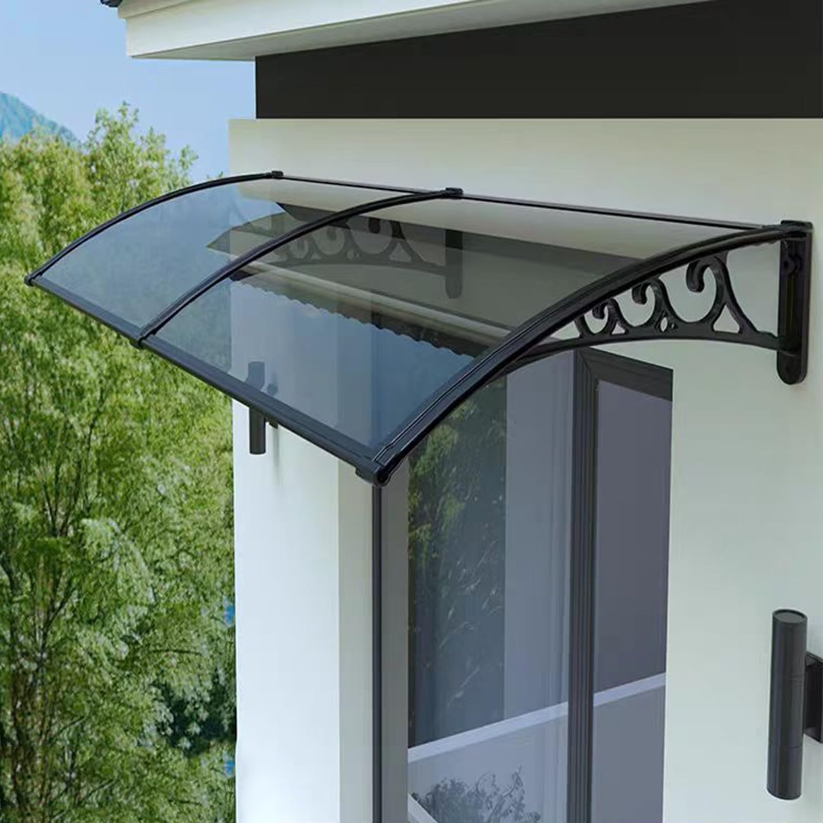 Zlovne Black Door Awning,Outdoor Window Rain Shelter,Uv Rain Snow Protection Outdoor Awning Window Garden Canopy Patio Porch Awning,Polycarbonate Cover,With ,White,Grey Bracket (60X160cm/24"X63",)