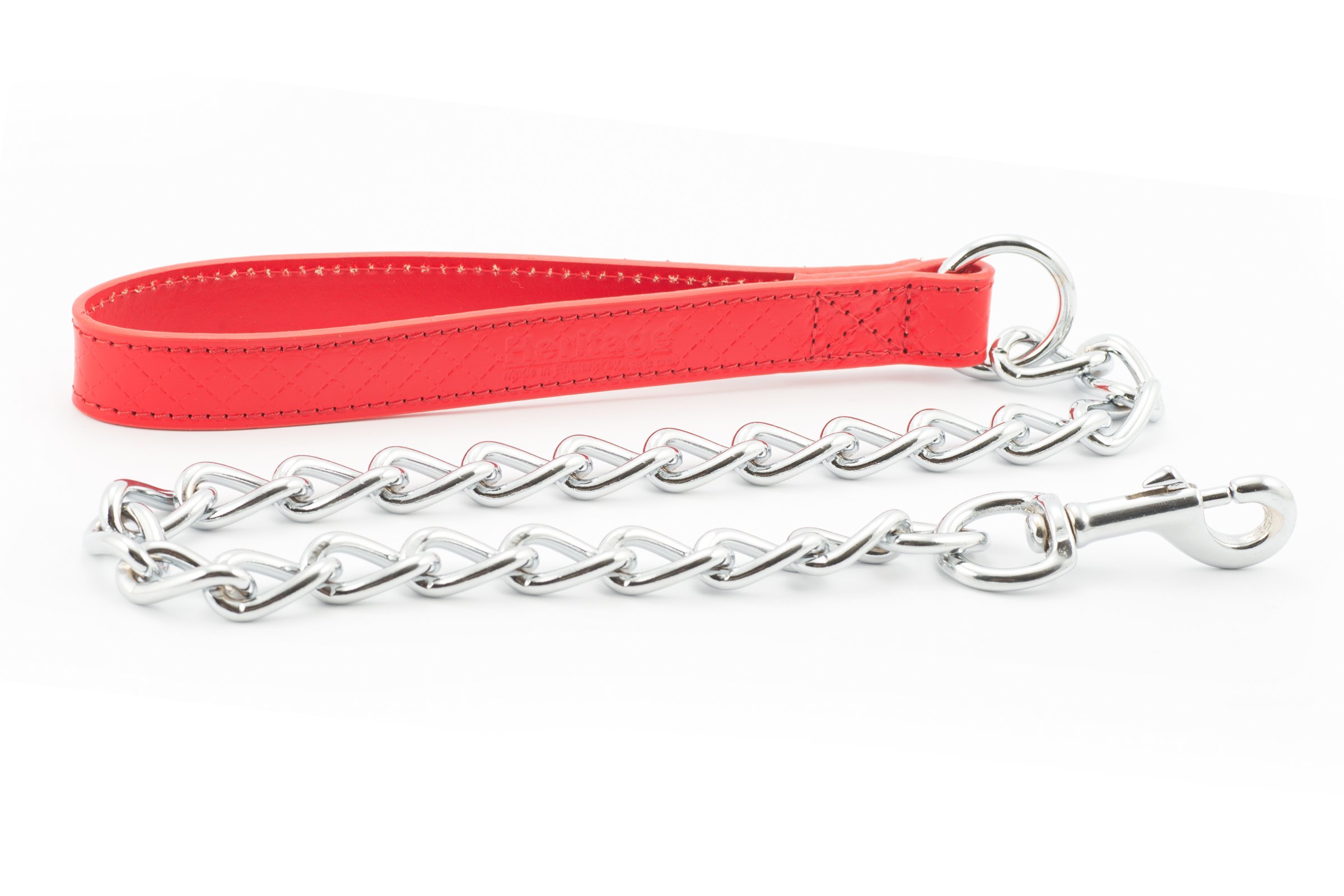 Ancol Heritage Diamond Extra Heavy Leather Chain Lead for Dogs, Red English Bridle Leather Handle with Welded Link Chain
