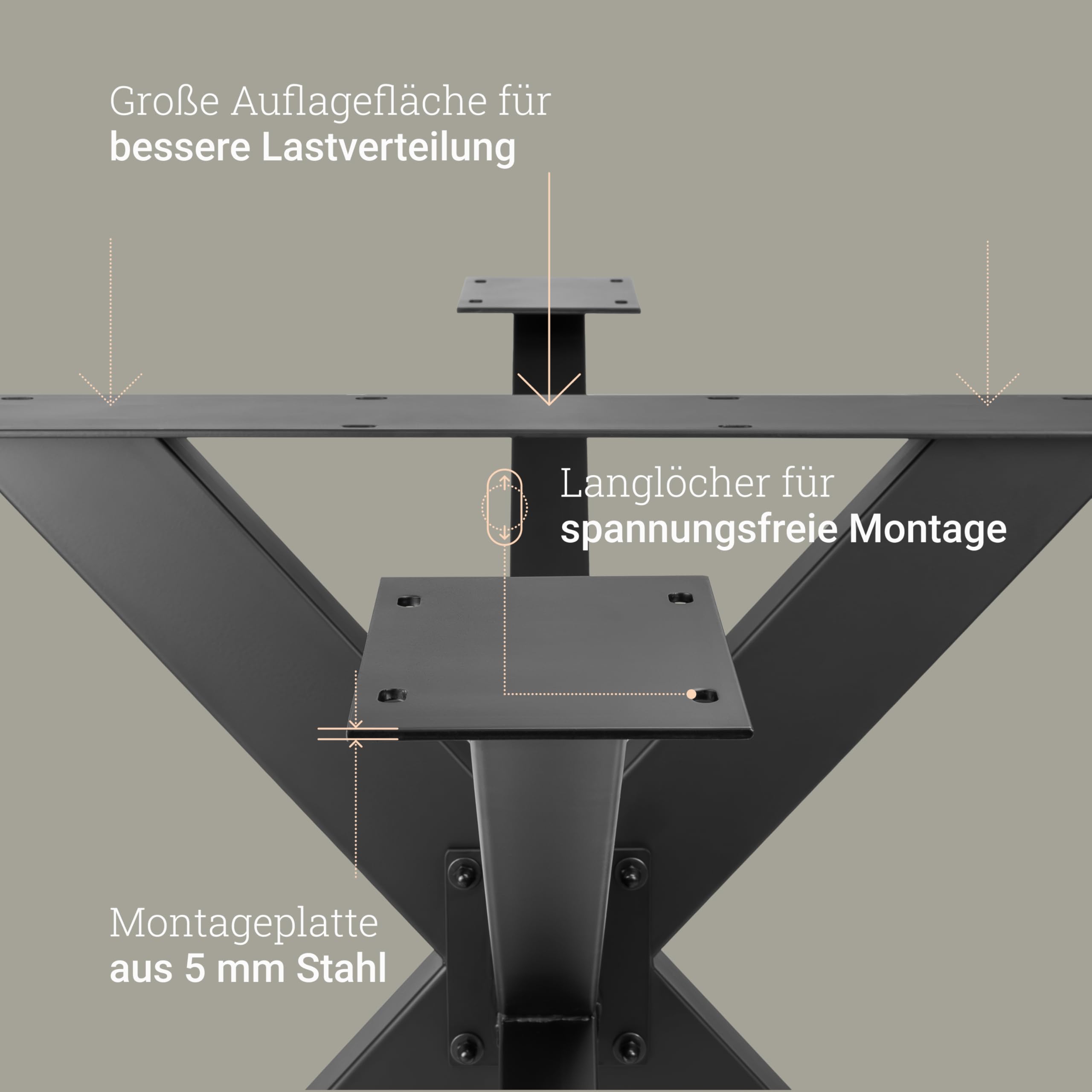 Natural Goods Berlin Spider Tisch-Gestell | Schwerlast Beine aus Metall in Schwarz | Einfache Montage | Kufen für DIY-Projekte wie Schreib- & Esstisch | Füße 71x68x120 cm