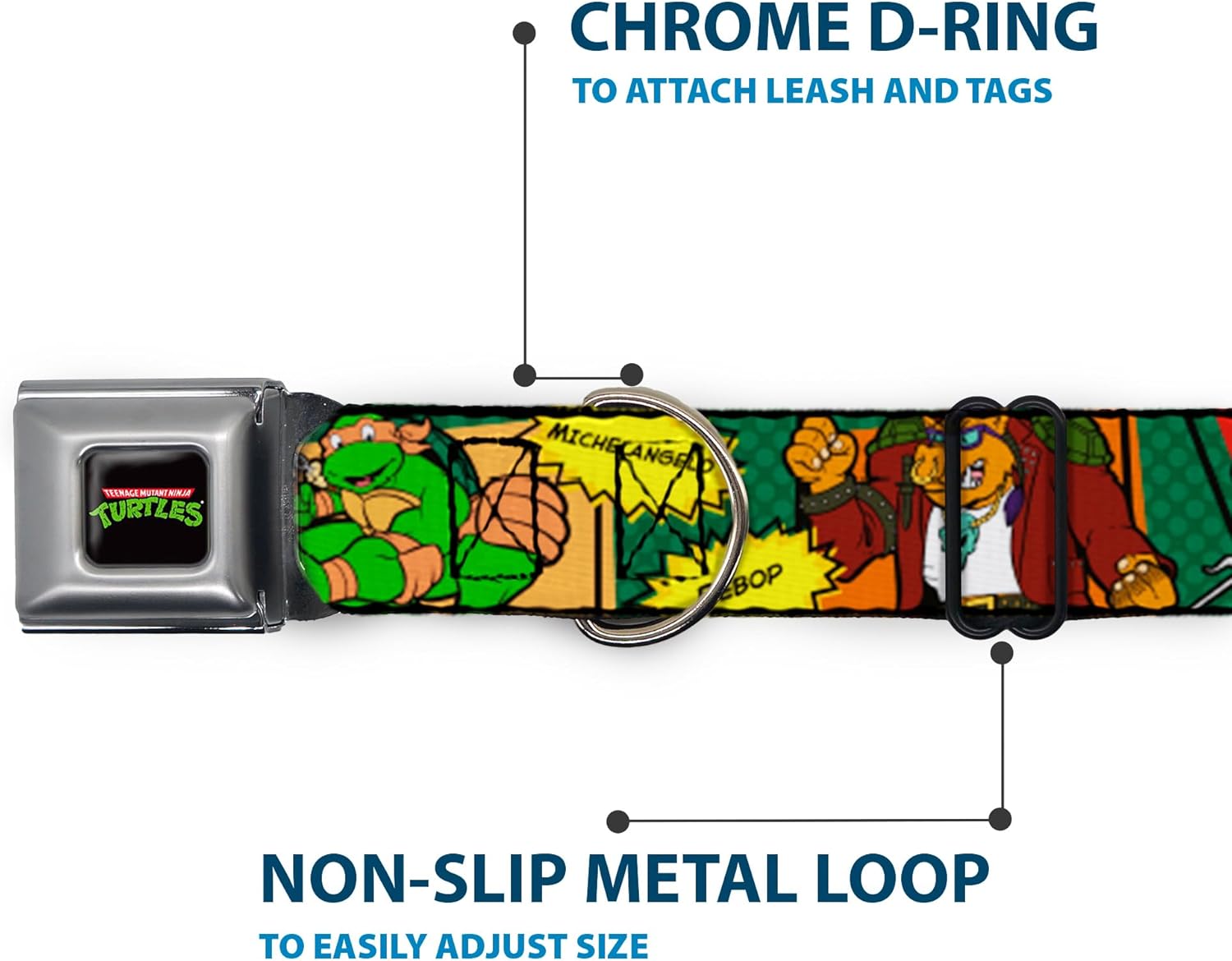 Buckle-Down Seatbelt Buckle Dog Collar - Classic TMNT Character Comic Scenes - 1.5" Wide - Fits 18-32" Neck - Large