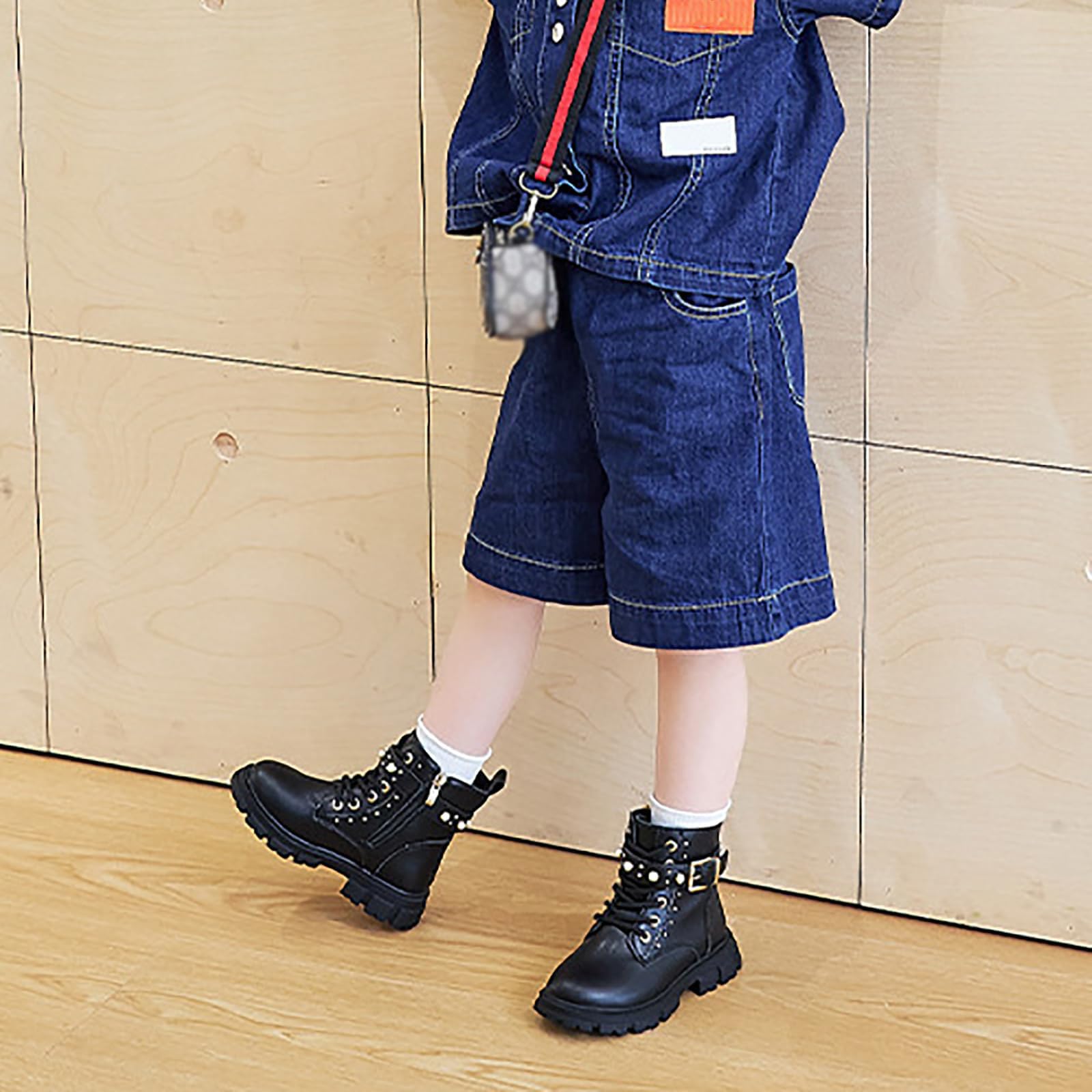 Stivali da Equitazione per Bambini, Stivali da Equitazione con Punta Tonda, Lacci + Cerniera Laterale, Bassi + Impermeabili, Fodera Comoda, per Tutte Le Stagioni Black-26