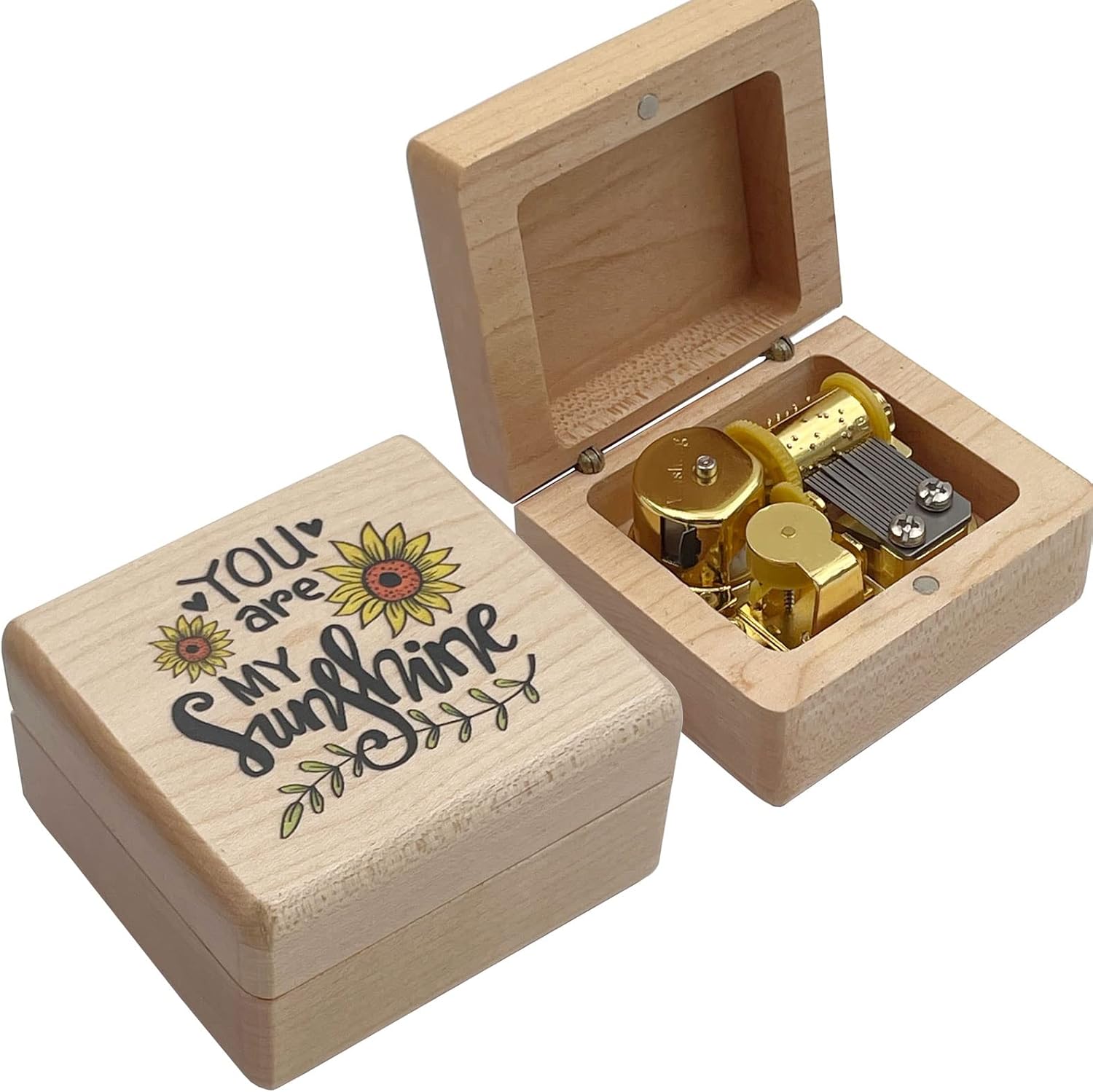 Finssyeasy You are My Sunshine Wood Music Boxes Gold Automatic Movement Wooden
