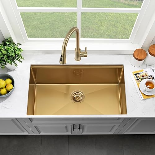 Miniatura 10 de Fregadero de cocina de 30 pulgadas de acero inoxidable negro de 30 x 19 pulgadas, fregadero de cocina de acero inoxidable negro de calibre 16 con