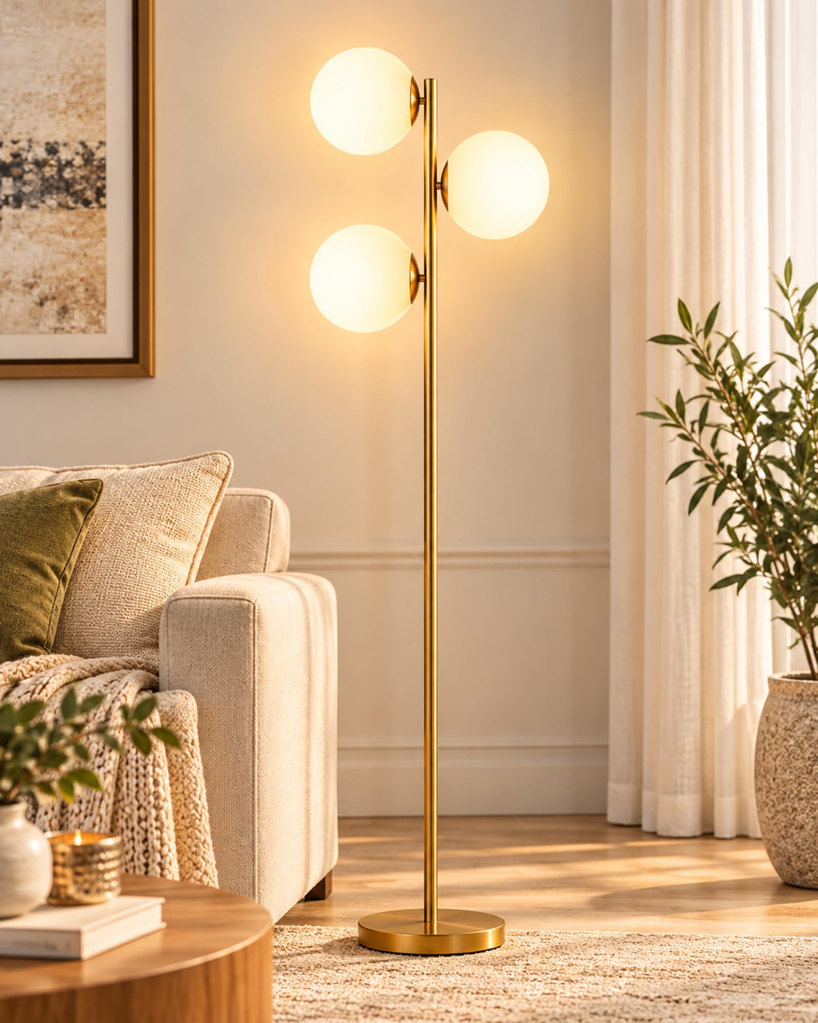 Homesake Industrial Tree Floor Lamp - Golden & Glass -1 Homesake Industrial Tree Floor Lamp - Golden & Glass -1