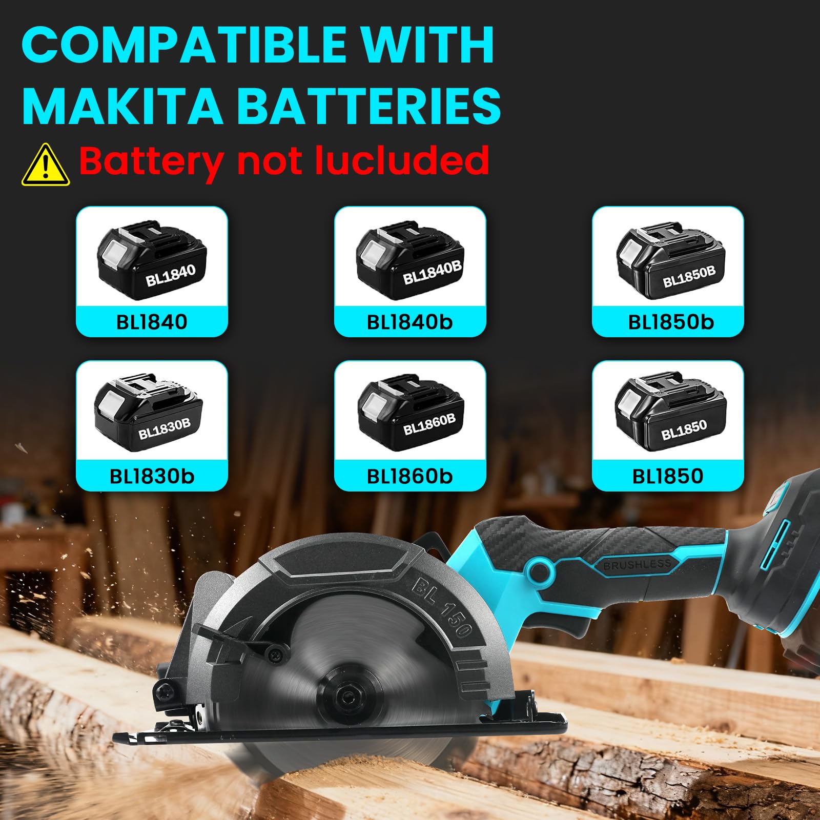 Sierra circular con batería para Makita 18 V batería, 1200W Sierra Circular de Mano 5800 RPM, sierra circular de mano con 3 hojas, minisierra circular sin escobillas para Corte de Madera/Plástico