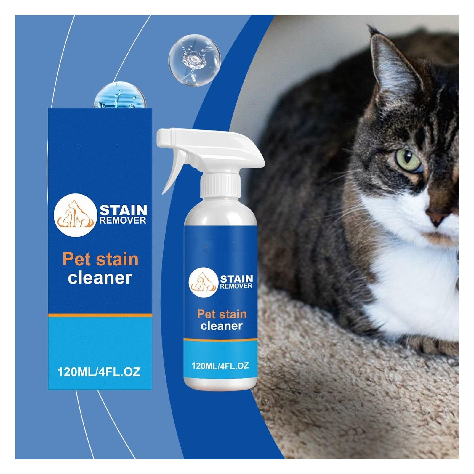Quitamanchas for Mascotas, 120 ml Elimina potentemente Manchas y olores de orina(2pcs)