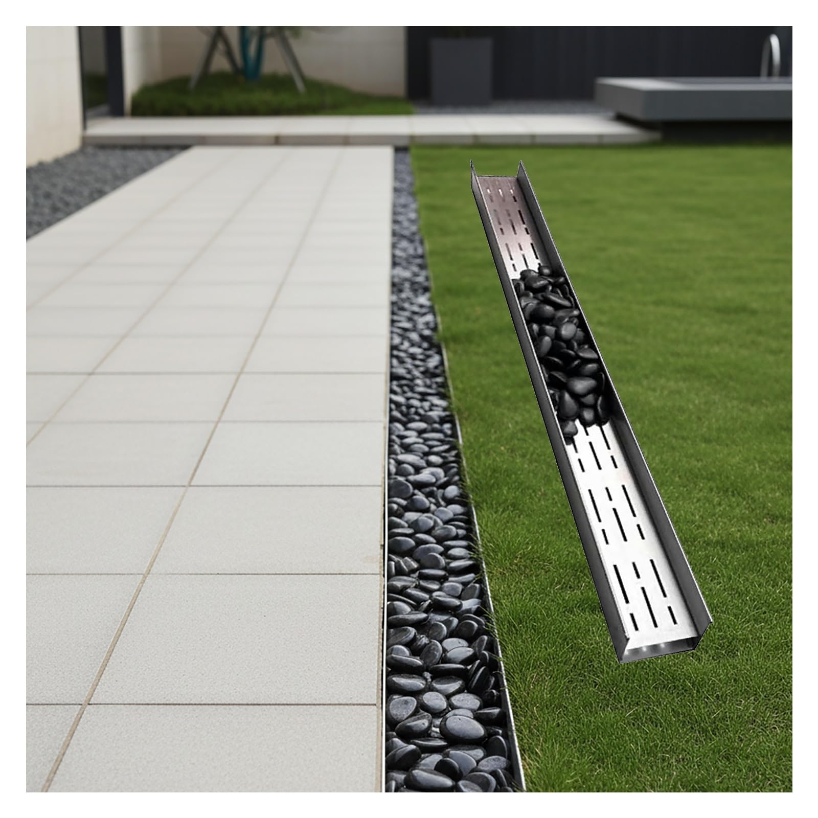 GLDYTVF 304 Stainless Steel Drainage Channel Decorative Perforated Cover Cobblestones for Gardens Patios & Outdoor Areas (H4*W6.5CM/H1.57*W2.56IN)