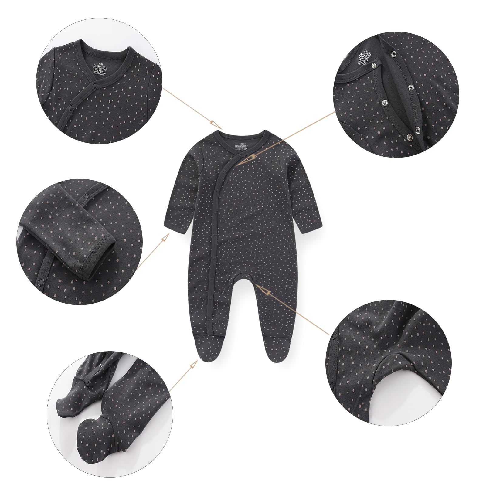 Pijama para bebé recién nacido, de manga larga, con botón a presión, pijamas con pie, niños y niñas, de algodón, paquete de 3
