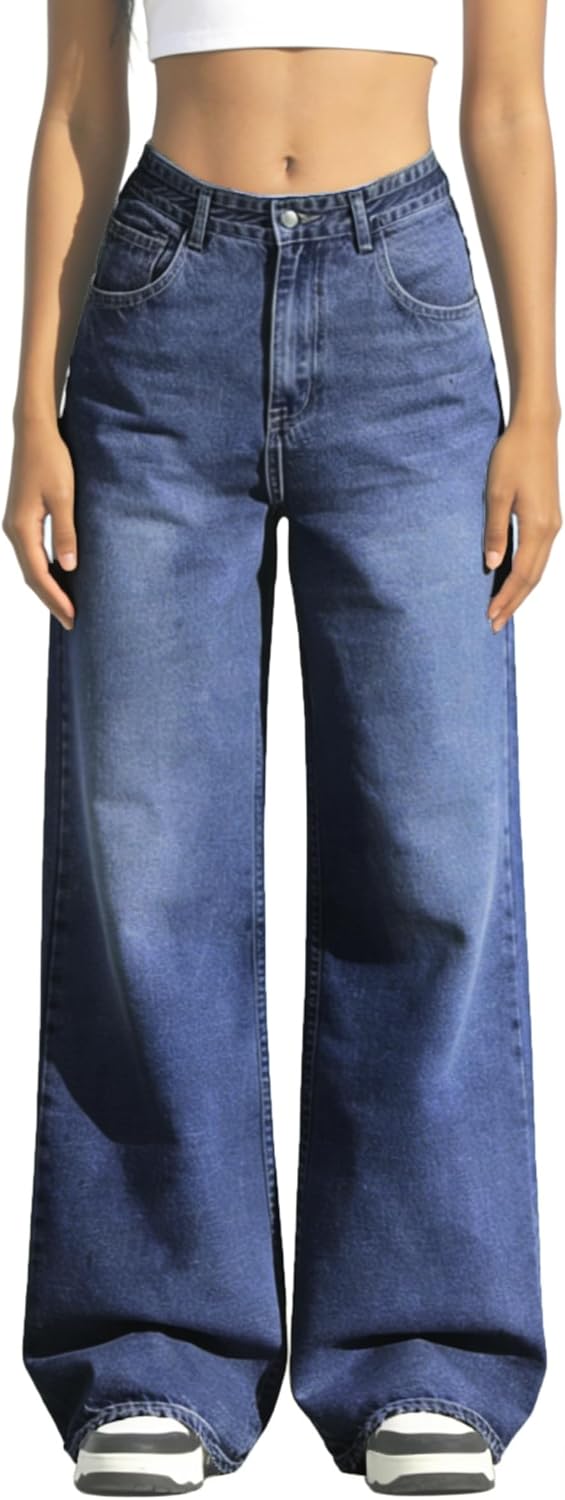 skyllc Women's High Waisted Wide Leg Jeans Stretchy Straight Leg Loose Boyfriend Denim Pants Baggy Casual Jeans for Women - Image 4