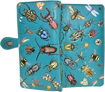 Shag Wear Insect Mania Large Wallet Vegan Faux Leather Butterfly Beetle Dragonfly Design Clutch with Card Slots Bill Compartments ID Window Zippered Coin Pocket 7" Teal | Butterfly Beetle Dragonfly Design, Clutch with Card Slots Bill Compartments, ID Window