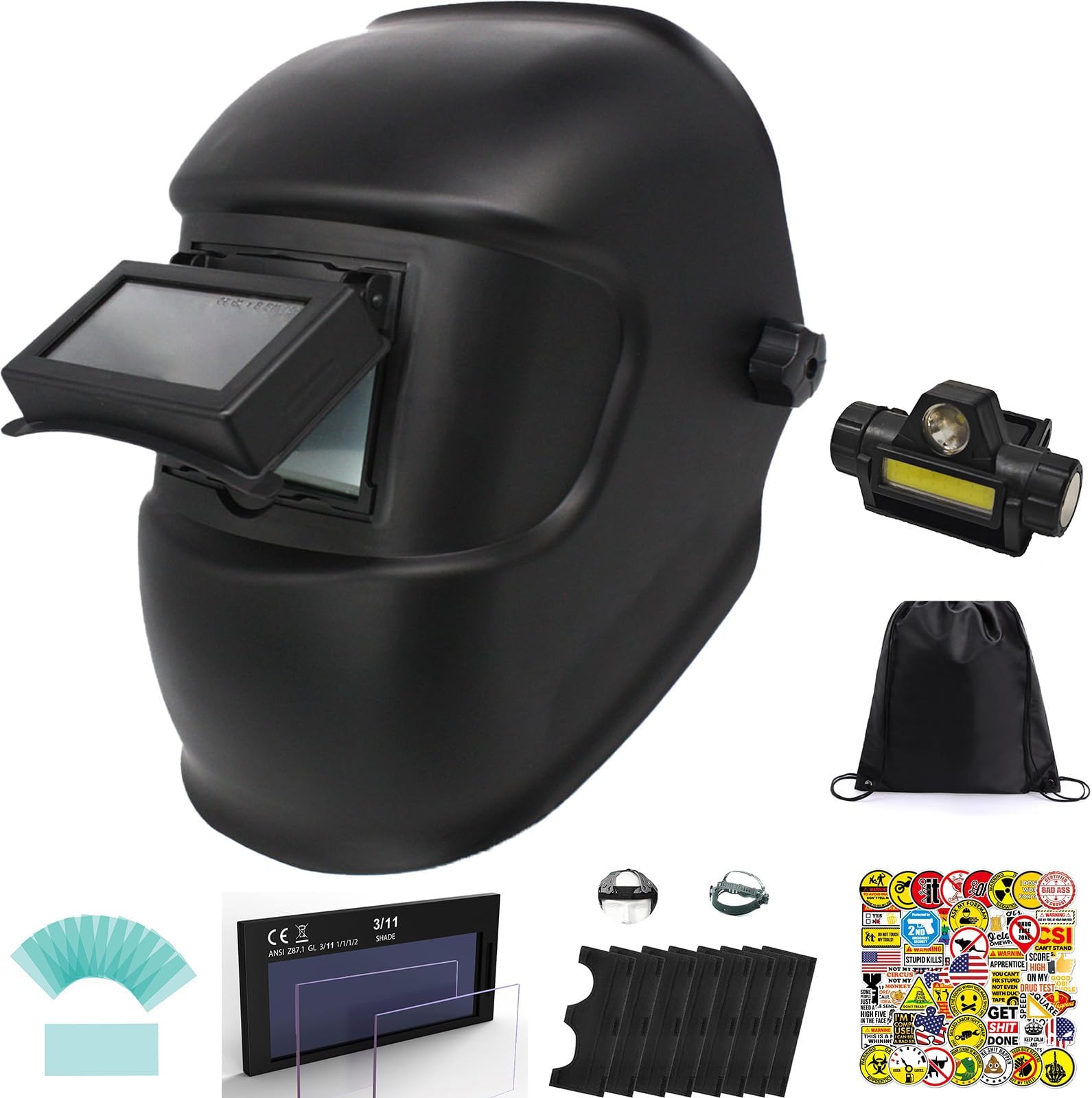 Flip-up Black Glass Welding Mask, Detachable Black Lens, With 5Pcs Shade Weld