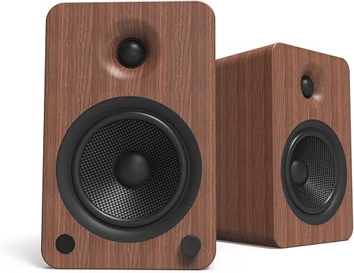 Kanto YU6WALNUT - Altavoces alimentados para estantería con Bluetooth y preamplificador de teléfono, par  nogal