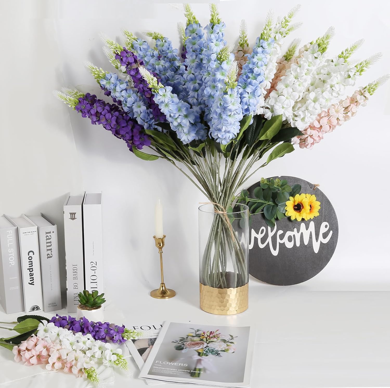 IPOPU 8PCS White Snapdragon Artificial Flowers Delphinium Artificial Silk Flowers Long Stem Hyacinth Fake Flowers for Wedding Home Outdoor Party Floral Arrangement Centerpiece Table Decoration (White) - Image 7