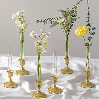 Test Tubes Vase with Gold Candle Holder for Table Decoration Pack