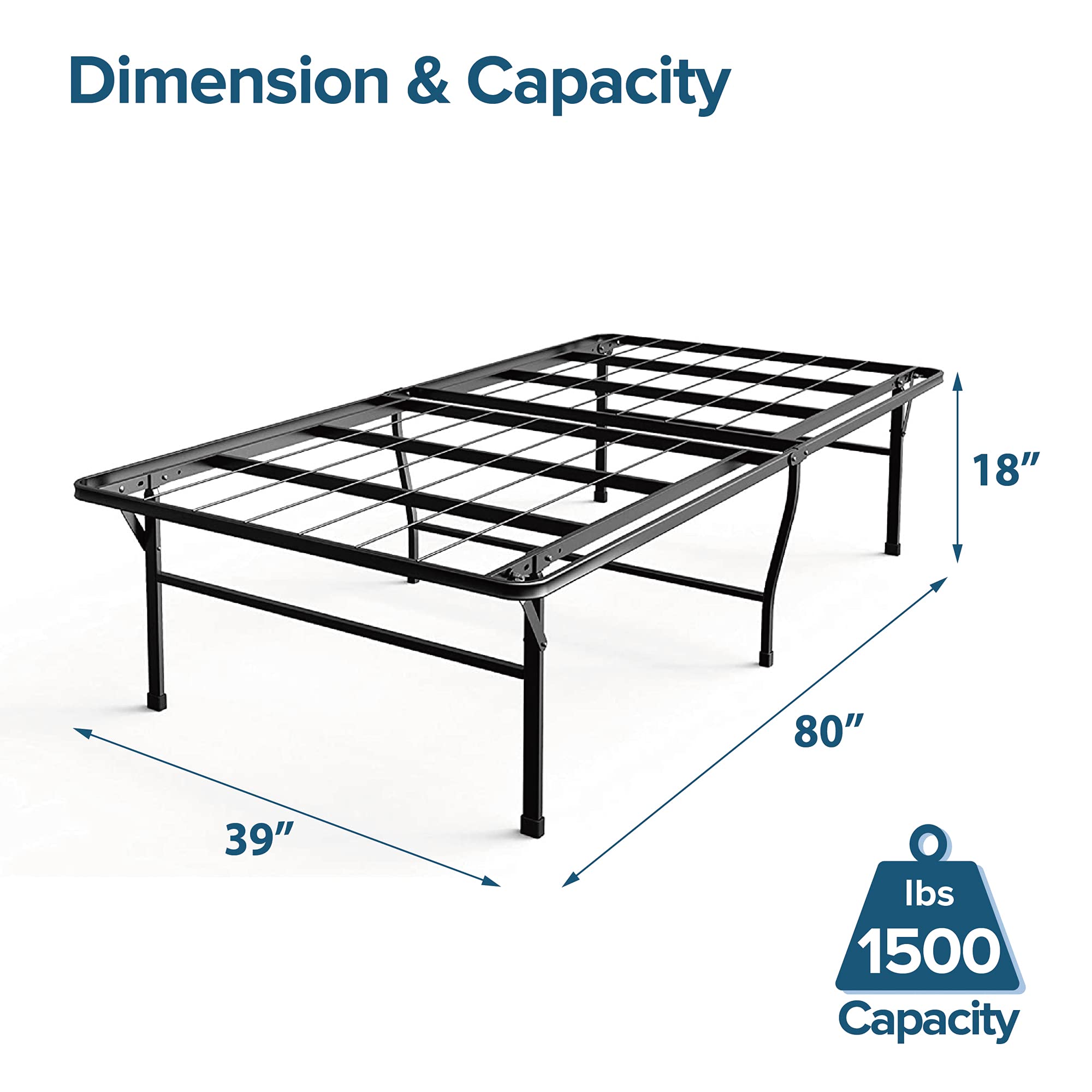 ZINUS SmartBase Heavy Duty Mattress Foundation / 18 Inch Metal Platform Bed Frame / No Box Spring Needed / Sturdy Steel Frame / Underbed Storage, Twin XL