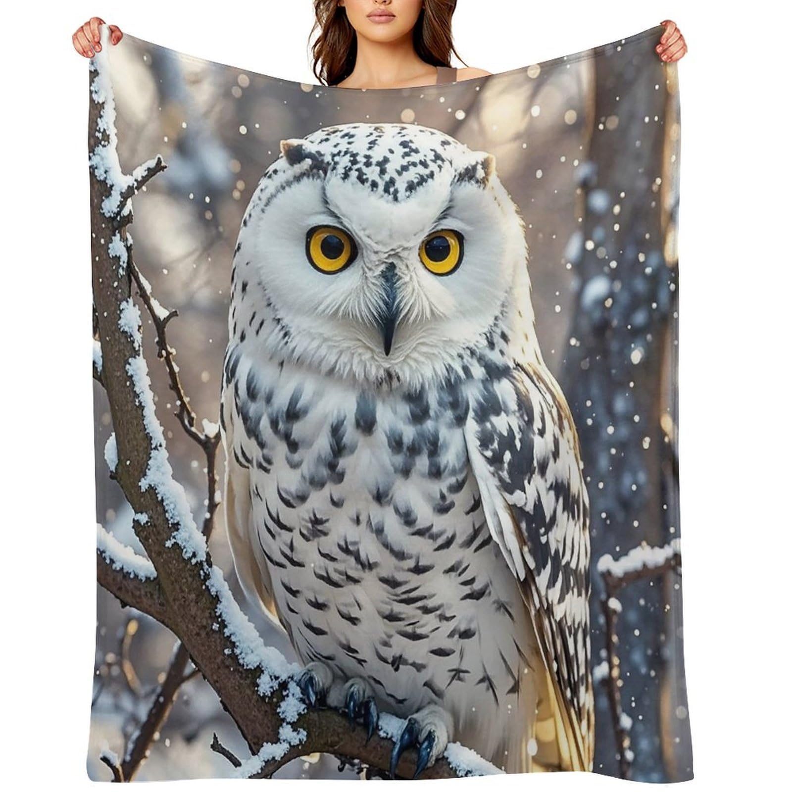 Flannel Fleece Throw Blanket - 50"x60" Super Soft Plush,Lightweight Wrinkle Resistant Cozy Winter White Owl Blanket for Couch Sofa Bed Travel Camping and Gift