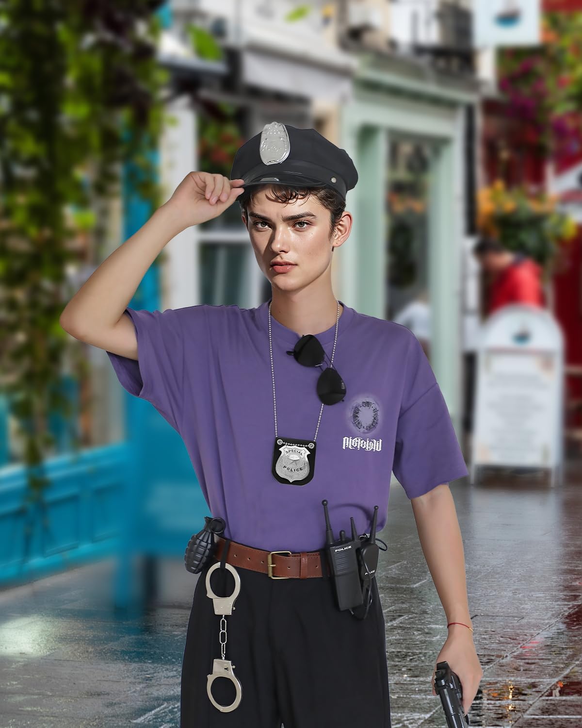 Spinosaurus 8pcs Police Costume Accessories for Kids Adult Police Hat,Whistle,Handcuffs,Eyeglasses,Badge,Baton for Men Women Halloween Fbi Cosplay Play Carnival Dress Up Accessories - Image 4