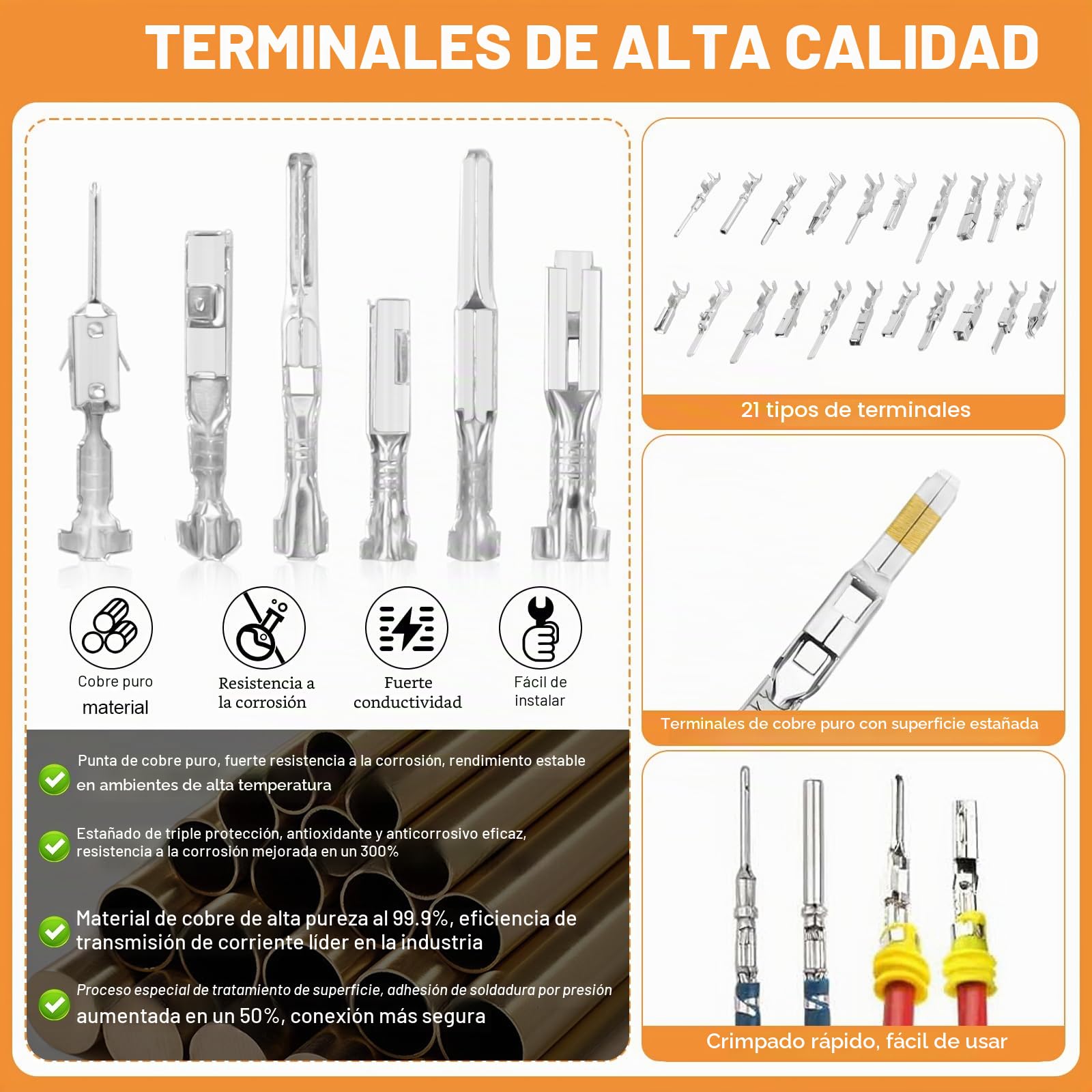 Kit de conectores eléctricos para coche 815 piezas con crimpadora SN-58B, terminales 1,0–3,5 mm, tapones de sellado y herramientas de extracción para coche, moto y barco