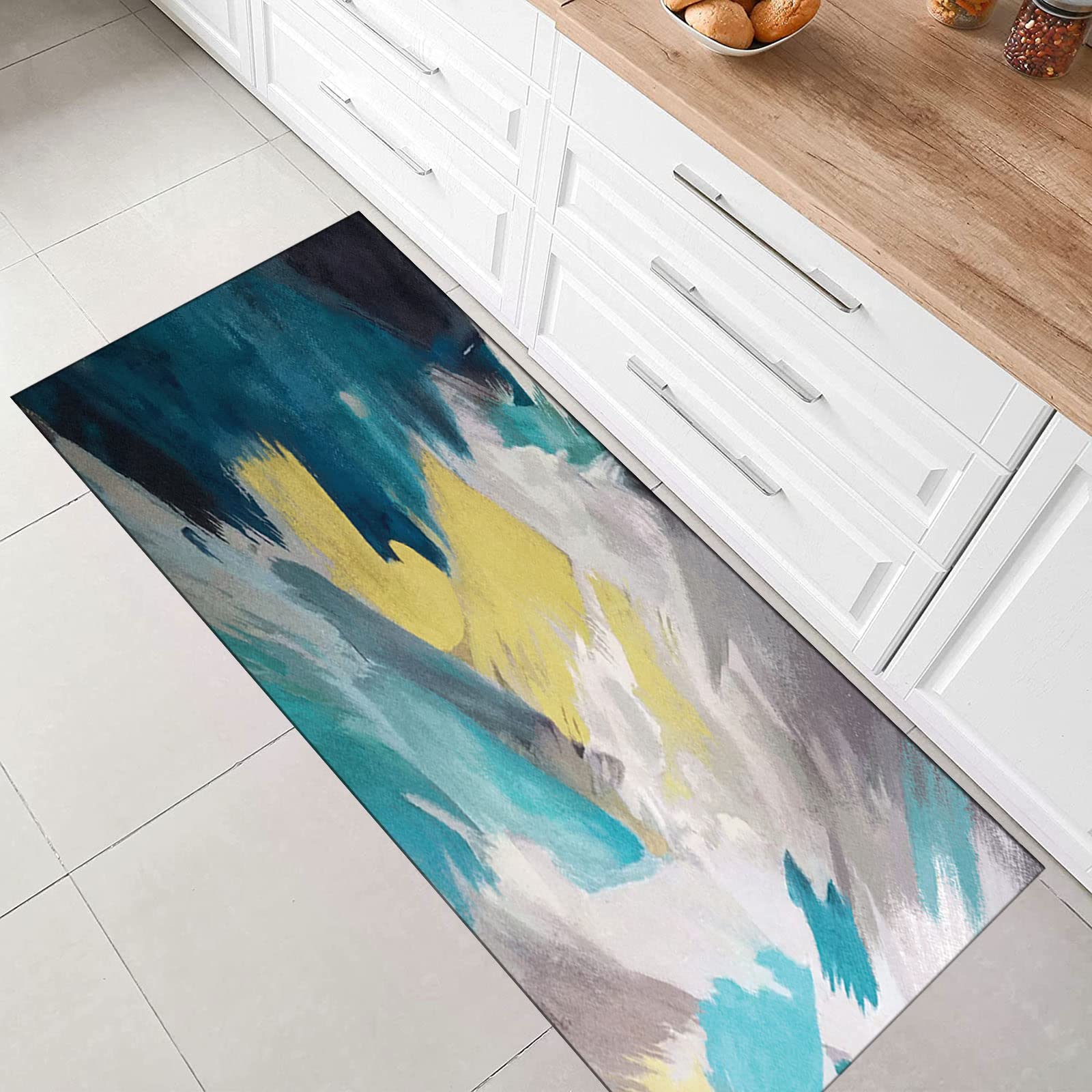 Läufer Teppich Flur rutschfest Modern Abstrakt Teppich Waschbar Design für Küche und Wohnzimmer