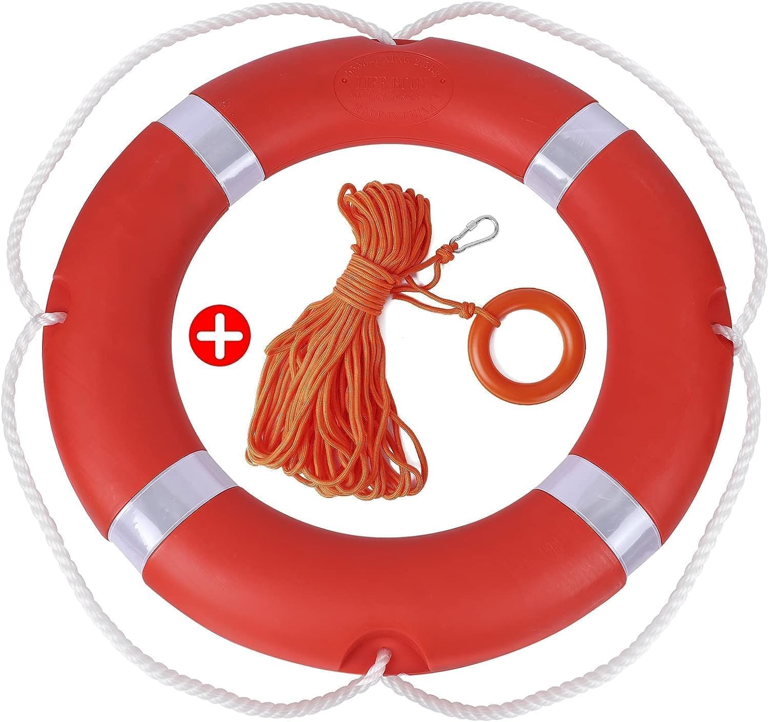 Generic 30 inch Boat Safety Throw Ring with Water Floating Lifesaving Rope 98.4FT Set,2.5KG International Standard Throw Ring, red