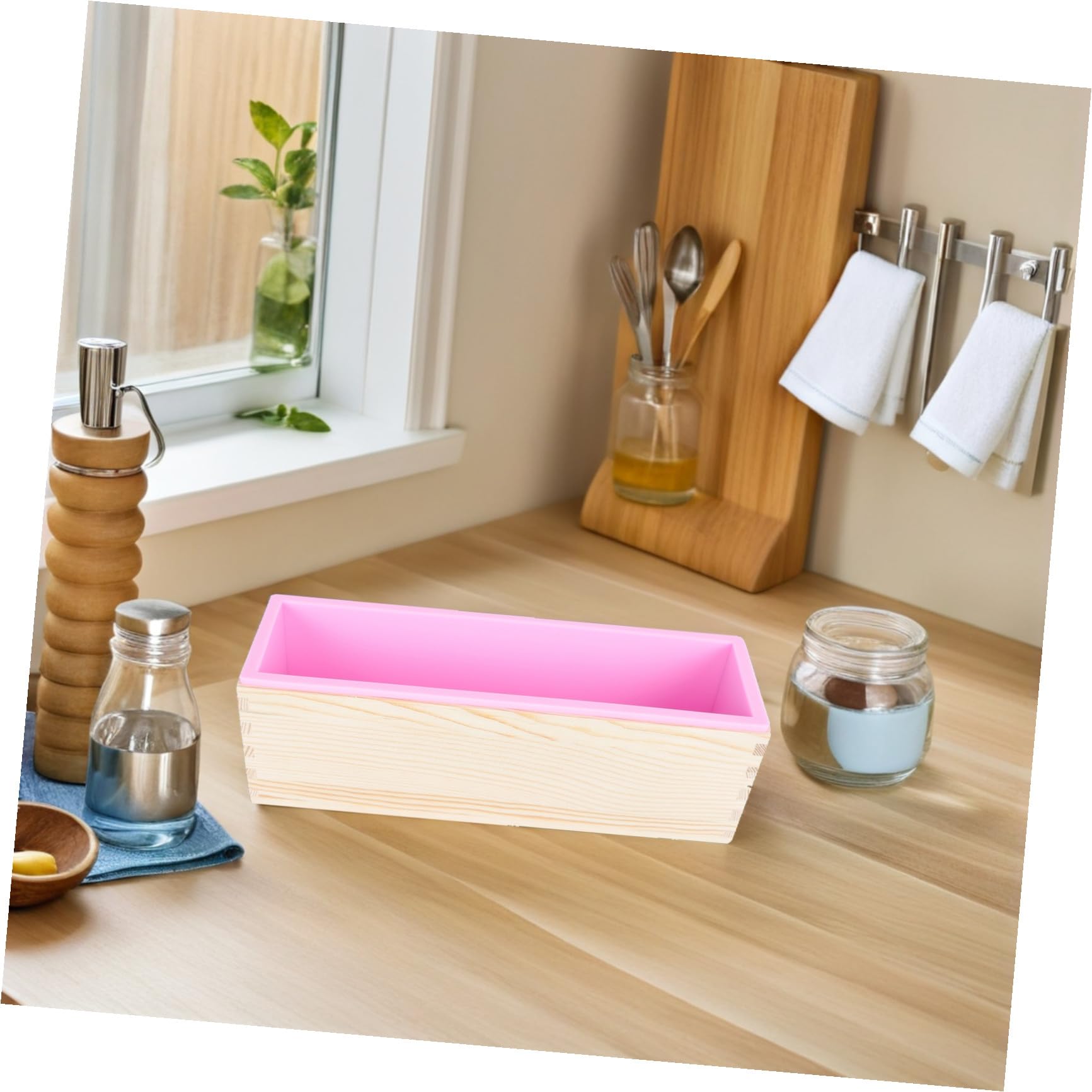 Nonstick Wooden Bread Loaf Pan with Lid Multipurpose Baking Mold for Oven Toast Cheese Cakes Sandwiches And DIY Soap Soft Silicone-blend Tray for Easy Unmolding