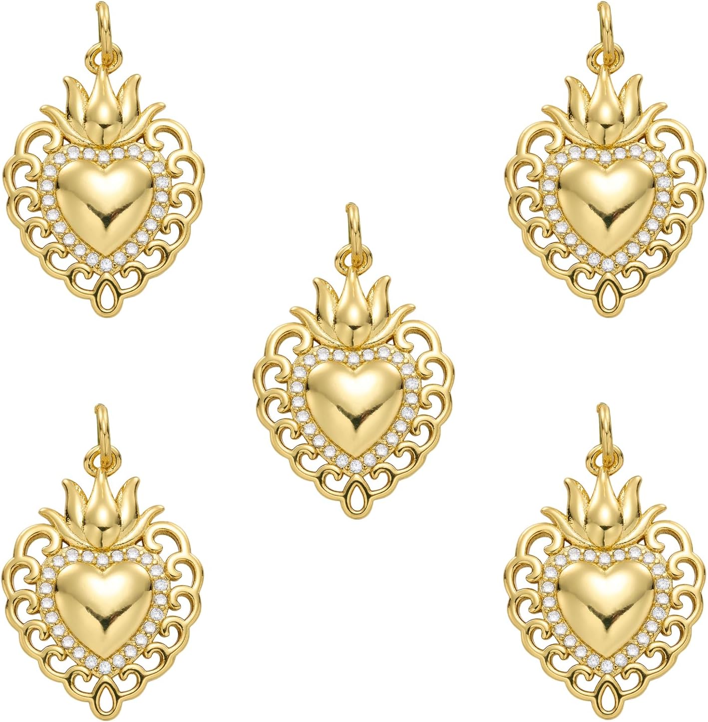 5pcs Heart Charms for Jewelry Making Mini Gold Charms Brass Pendant with Jump Rings for Bracelets Necklaces Earrings Keychain Crafts DIY
