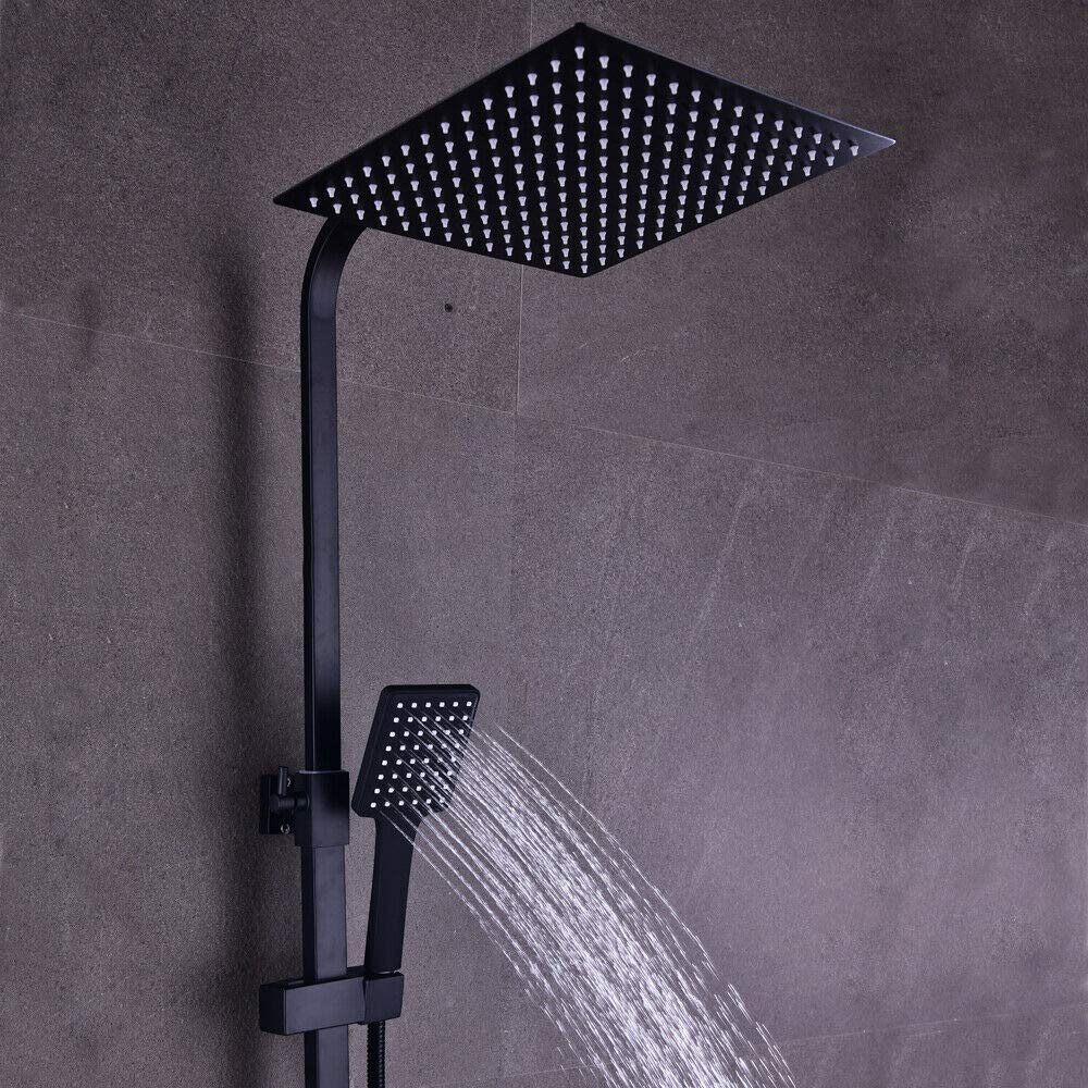 30 cm, nowoczesny system prysznicowy, termostat, zestaw prysznicowy, deszczownica, słuchawka prysznicowa, zestaw prysznicowy z słuchawką prysznicową 30 x 30 cm + głowica prysznicowa czarna