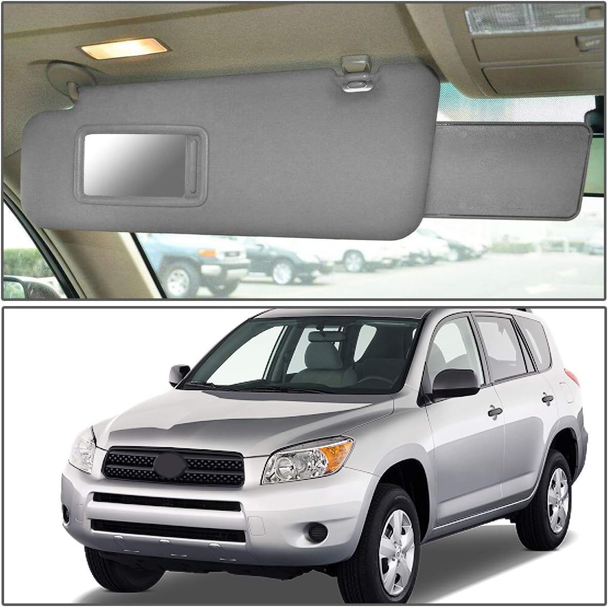 DNA Motoring Left Driver Side Sun Visor Compatible with 06-12 Rav4, 7431042451B2 7431042461B2 7431042452B2, ZTL-Y-0155-GY
