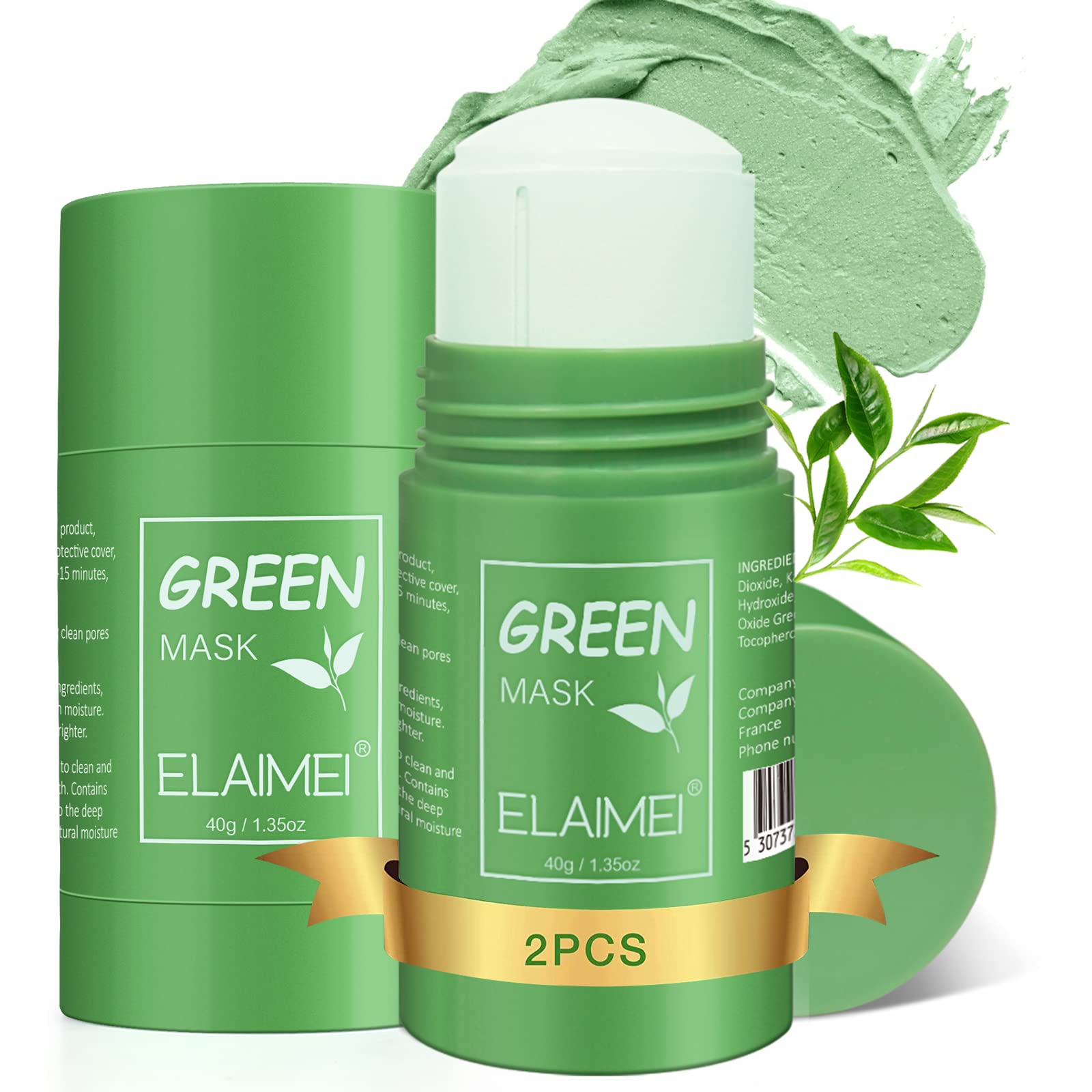 2PC Green Tea Purifying Clay Stick Mask, Poreless Deep Cleanse Green