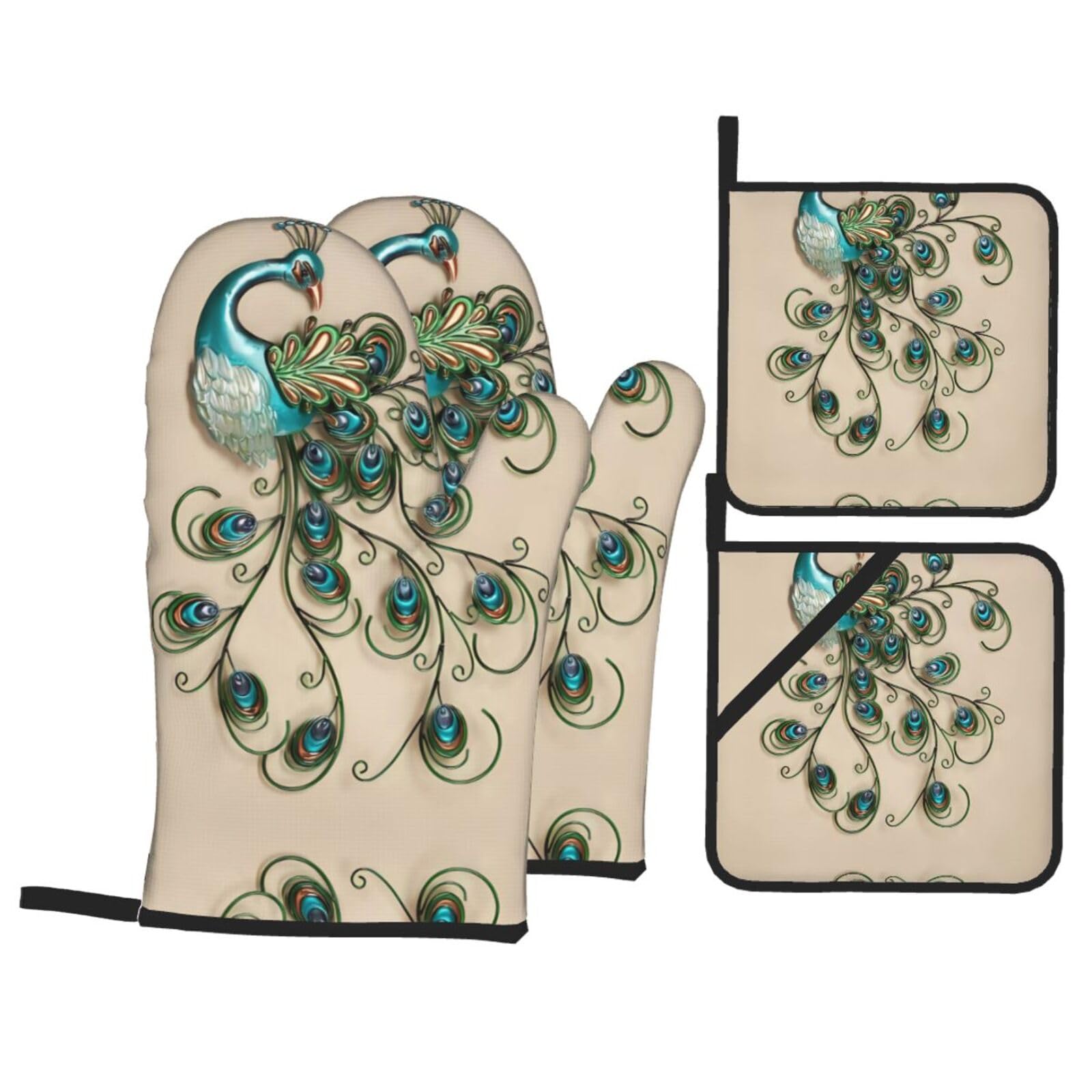 WHJSSF peacock Prints 4-Piece Waterproof Oven Throws & Heat Resistant Pot Covers – Durable Kitchen Layers for Grilling & Baking