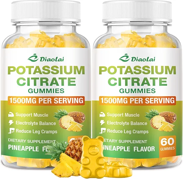 Potassium Citrate 1500mg Gummies - Potassium Supplement for Women & Men, Supports Leg Cramp Relief & Muscle Health, Vegan, Pineapple Flavor (120 Count)