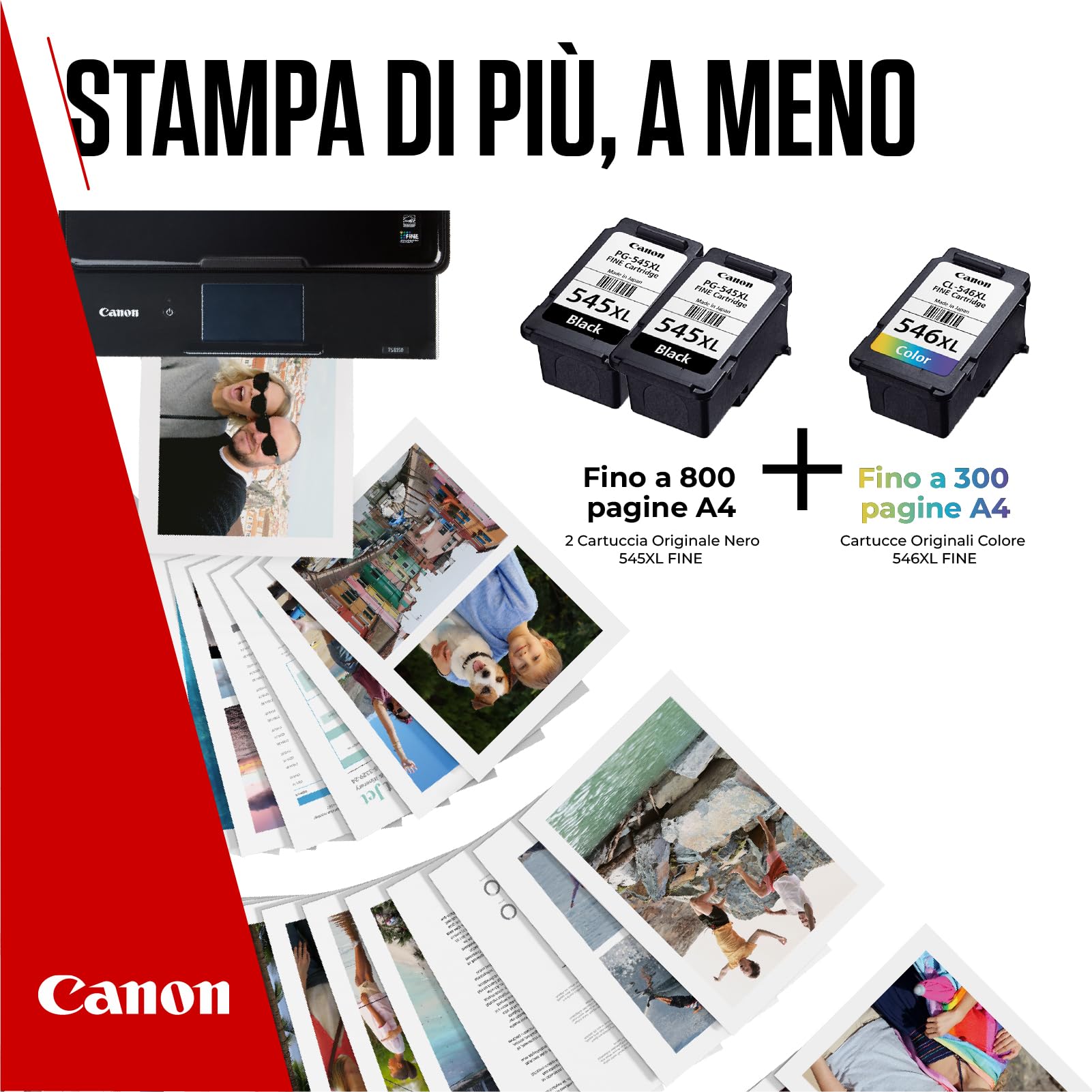 Canon Multipack Cartuccia & Carta - 2 Cartucce per Stampante Originali ad Alta Capacità PG-545XL/CL-546XL (2 x Nero, 1 x Colori)