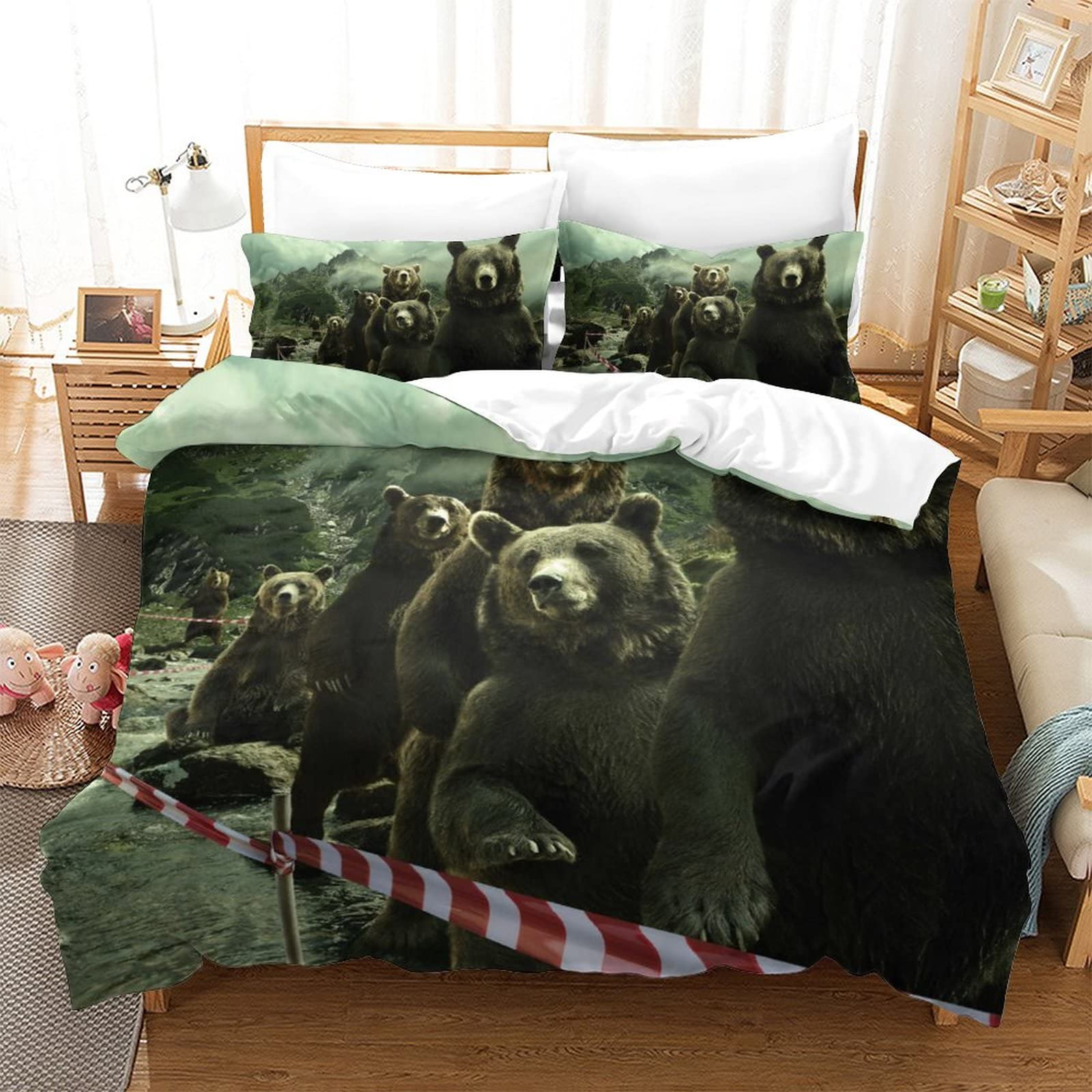 Parure de lit animal ours en microfilbre King Size 220x240cm avec 2 taies d'oreiller pour ado