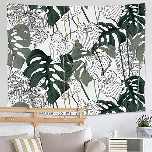 JOYPLUS Tapiz de terciopelo con hojas de palmera, tapices tropicales con patrón de plantas naturales, para colgar en la pared para dormitorio, sala