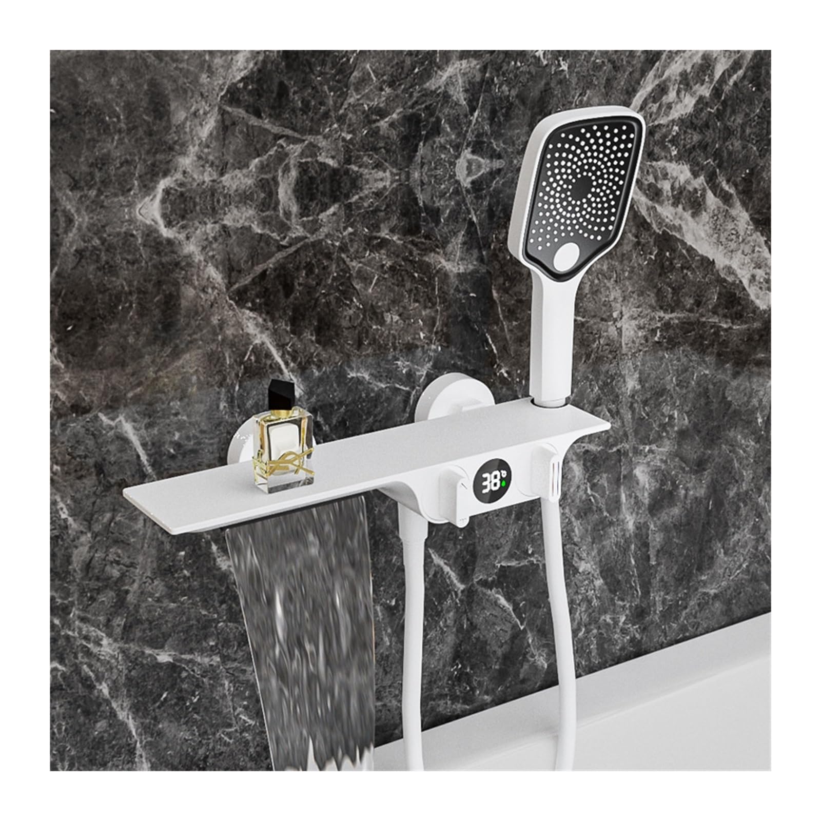 Soywim Bianco Shower System, Waterfall Matte Black Bathroom Shower Faucet， Digital Faucets Set ，Rainfall Head Display Mixer Tap(Bianco)