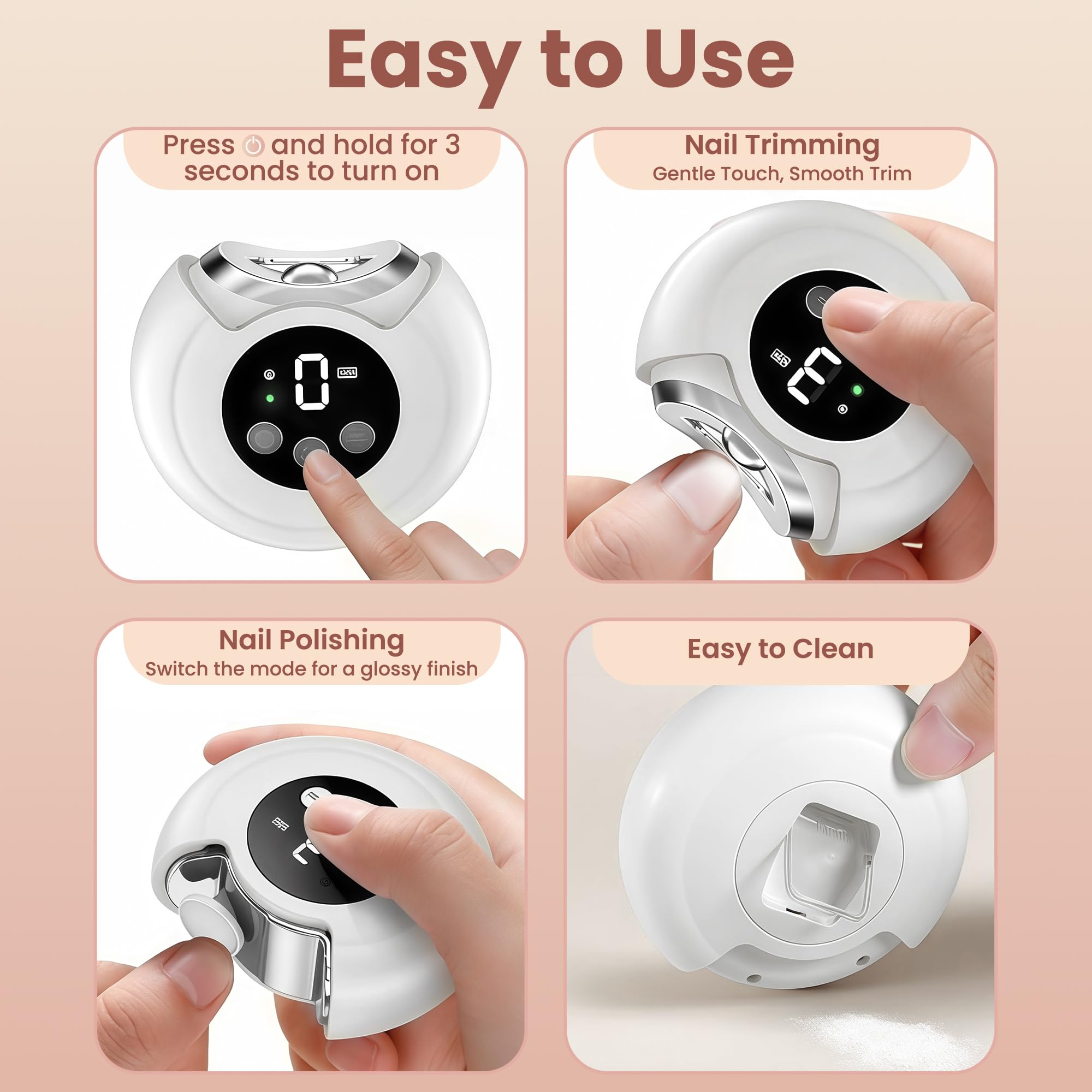 Cortaúñas eléctrico 3 en 1 automático, lima de uñas de bebé, 3 velocidades, cortador de uñas automático de pulido con almacenamiento de virutas de uñas y luz LED, regalos para mujeres, hombres, bebés