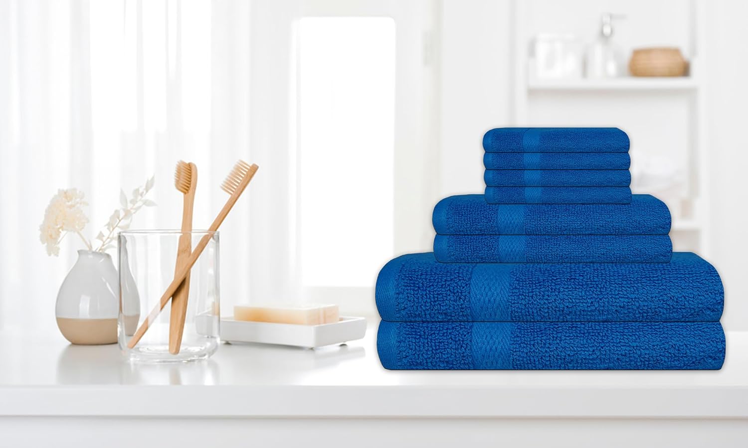 Complete Towel Set - 8 Pack Soft and Absorbent Cotton Bath Towels for Bathroom, Hotel, and Spa - Quick-Dry, Towels Set 27x54'' (Navy Blue)