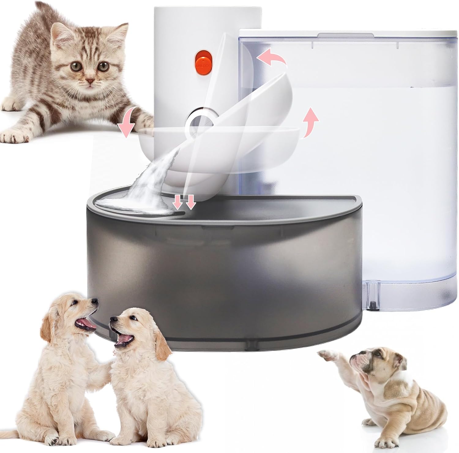 Smart Cat Water Fountain, Filterless 101.5oz/3L Plus Automatic Pet Water Fountain, Wireless Water Dispenser for Cats Inside with Anti-Accidental Touch Mode, Silent Water Pumps and Rechargeable