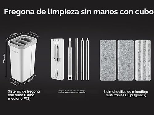 Miniatura 9 de JOYMOOP - Juego de trapeador y cubeta con escurridor, trapeador plano de piso sin manos y cubeta, con 3 almohadillas de microfibra lavables, uso