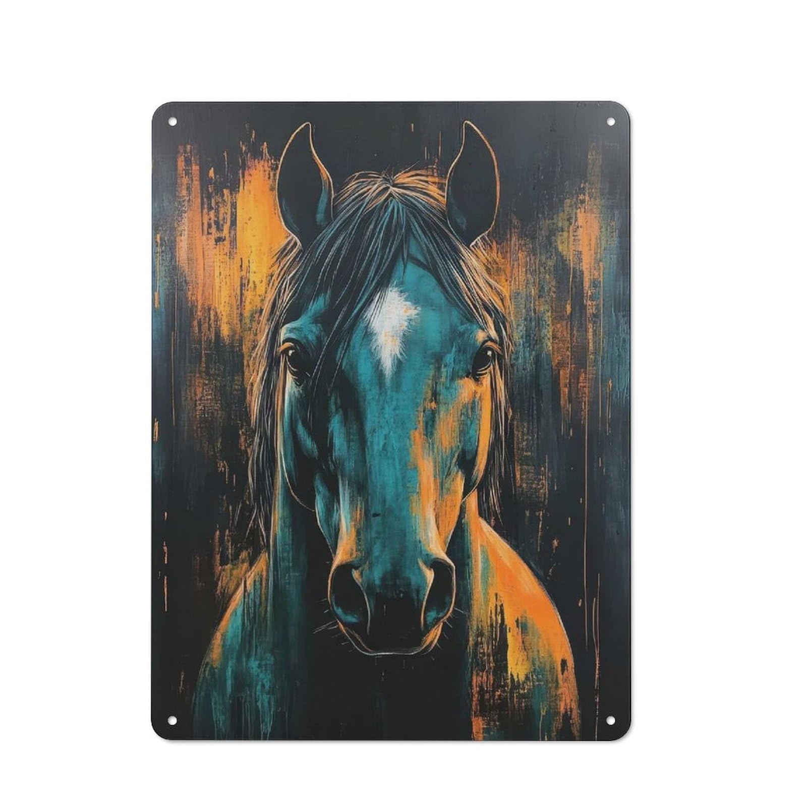 Junmoney Teal Horse Portrait Shed Style Shed Metal Sign 40X30cm, Shed Wall Decor For Shed, Garden Room, Porch Or Garage