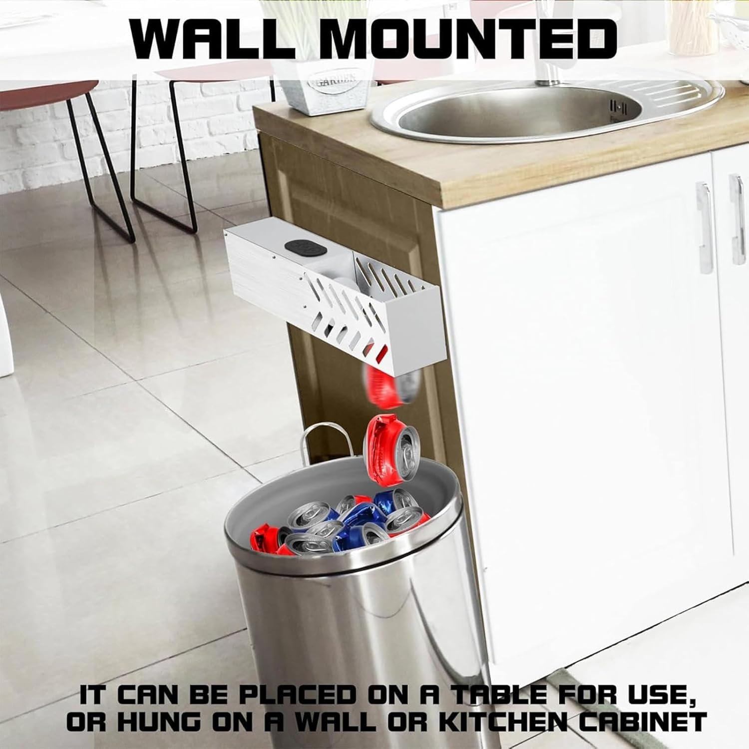 Electric Can Crusher, Automatic Can Crushers for Recycling Wall Mounted, Can Trash Compactor for Recycling 12oz~16oz Cans, Can Crusher for Aluminum Seltzer, Soda, Cola