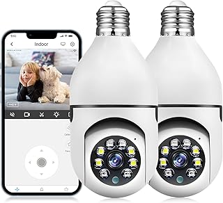 2PCS Light Bulb Security Camera Wireless Outdoor/Indoor, 3MP/2.4G WiFi Surveillance Camera, 360°Pan-Tilt Bulb Camera with Human Motion Detection&Alert/Two-Way Audio/Full Color Night Vision/Remote View