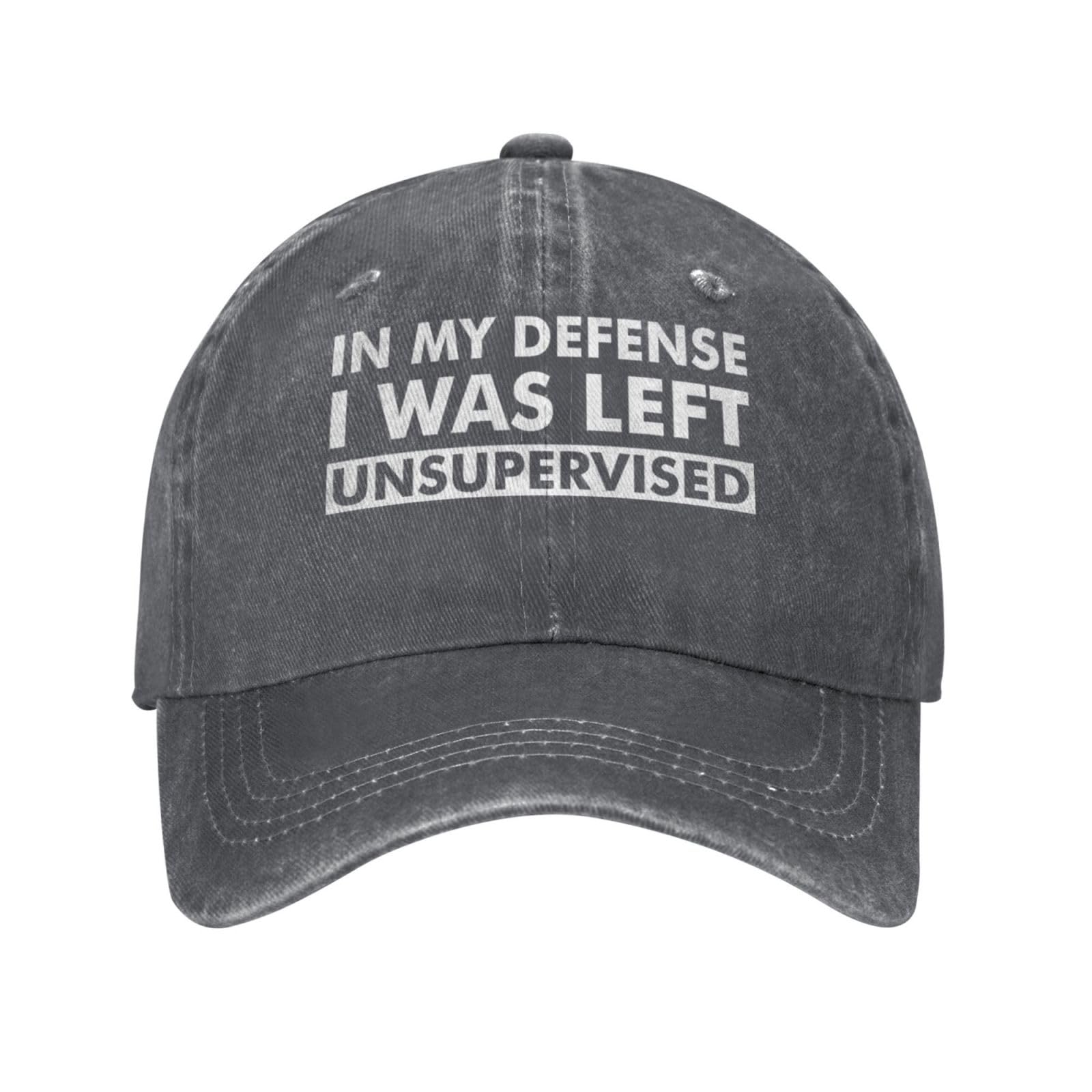 KWQDOZF in My Defense I was Left for Unsupervised Cowboy Hat Men Vintage Baseball Cap Women Funny Trucker Hat Dad Hat Black