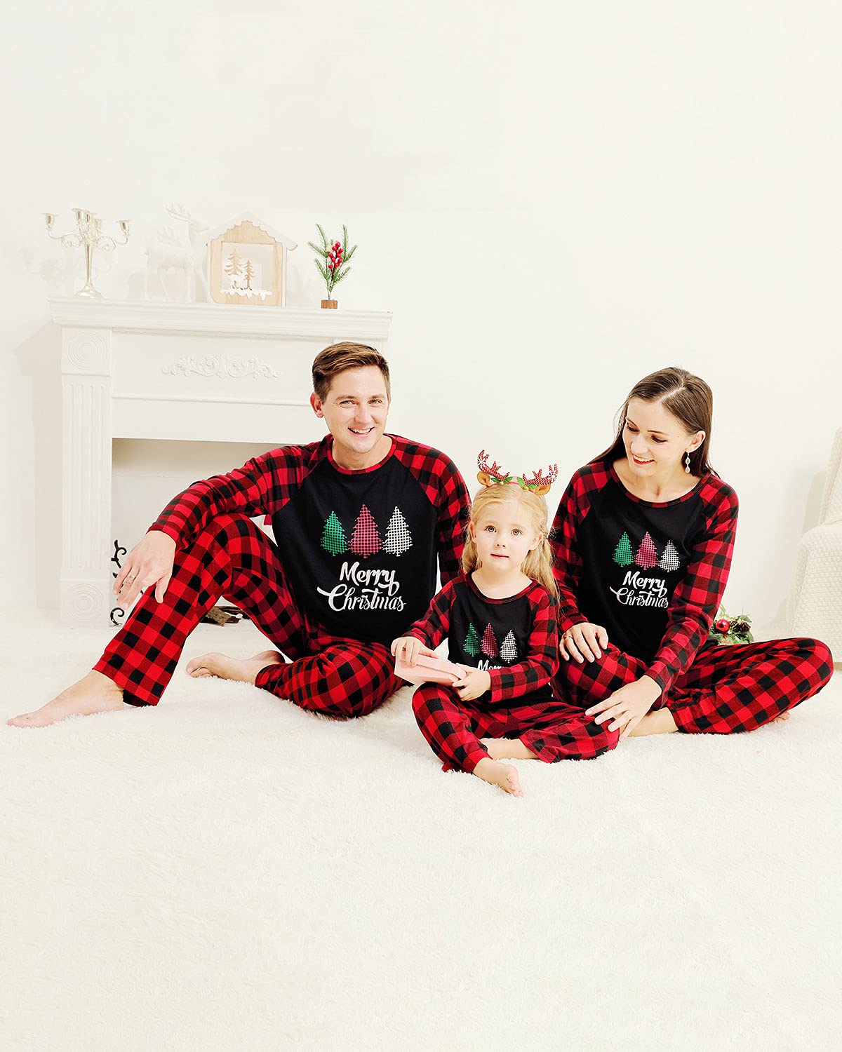 Amissz Pigiama Famiglia Natale Set, Sleepwear Natalizio per Neonato Bambino papà Mamma, Coordinati Manica Lunga e Pantaloni