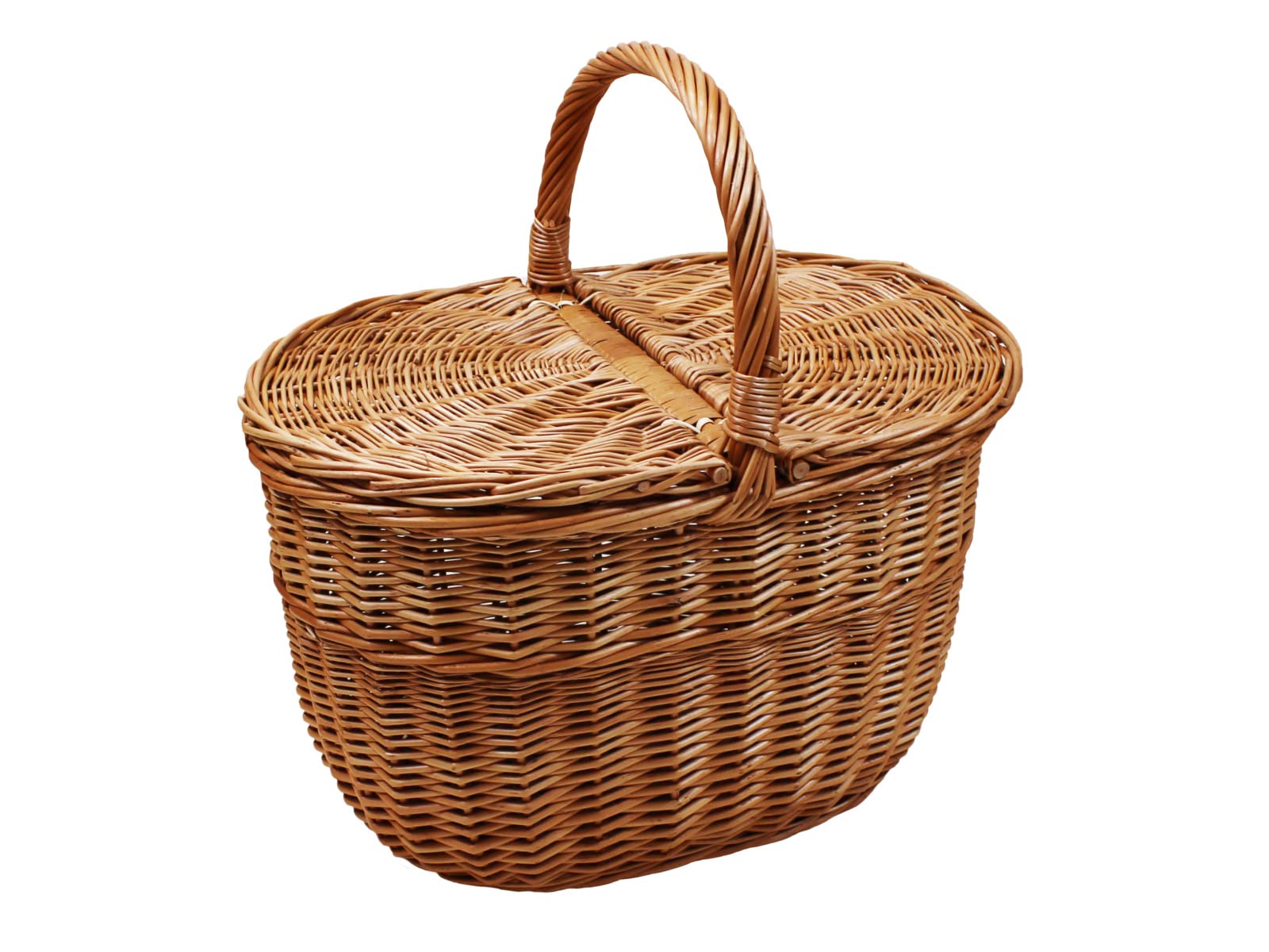 Cesta de mimbre para pícnic/camping, cesta de la compra, para frutas, verduras o setas, con doble tapa, cesta de almacenamiento, tejida a mano, 41 x 30 cm, 25/40 cm