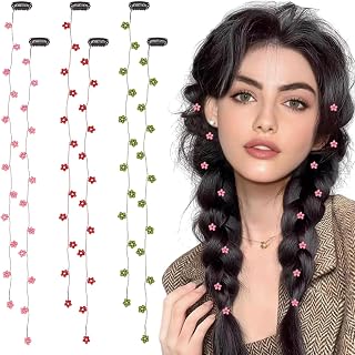 6 Pcs Hair Chains Hair Clip Acrylic Bead Invisible Side Comb Braids Extensions Pins Women Spring Party Daily Hair Accessories (Flower)