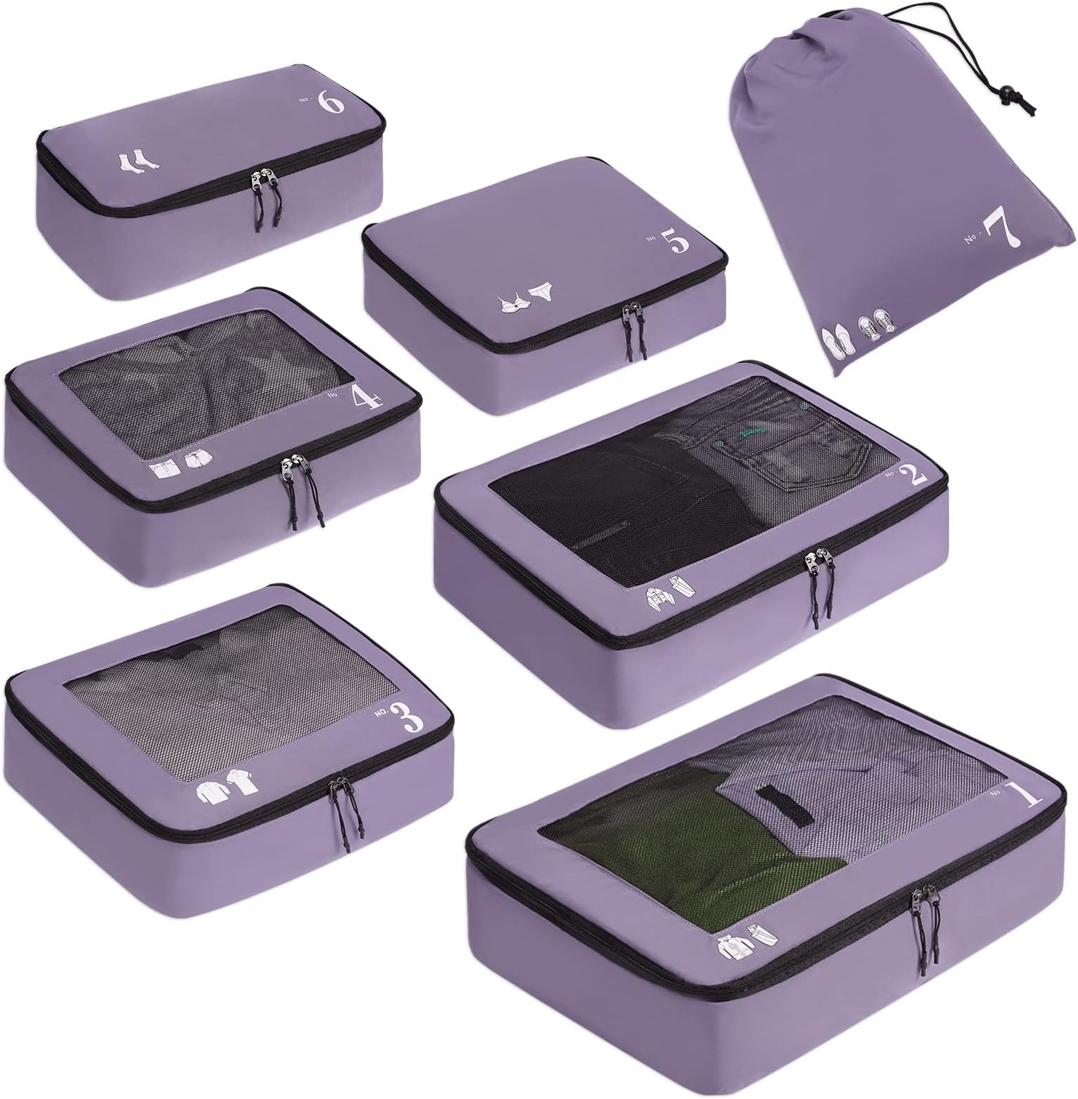 ECOHUB Packing Cubes for Suitcase 7 PCS Travel Organiser Packing Bags Recycled PET Eco Friendly Travel Accessories Shoes Bags Storage Bag Luggage Organiser Pouch(Purple)