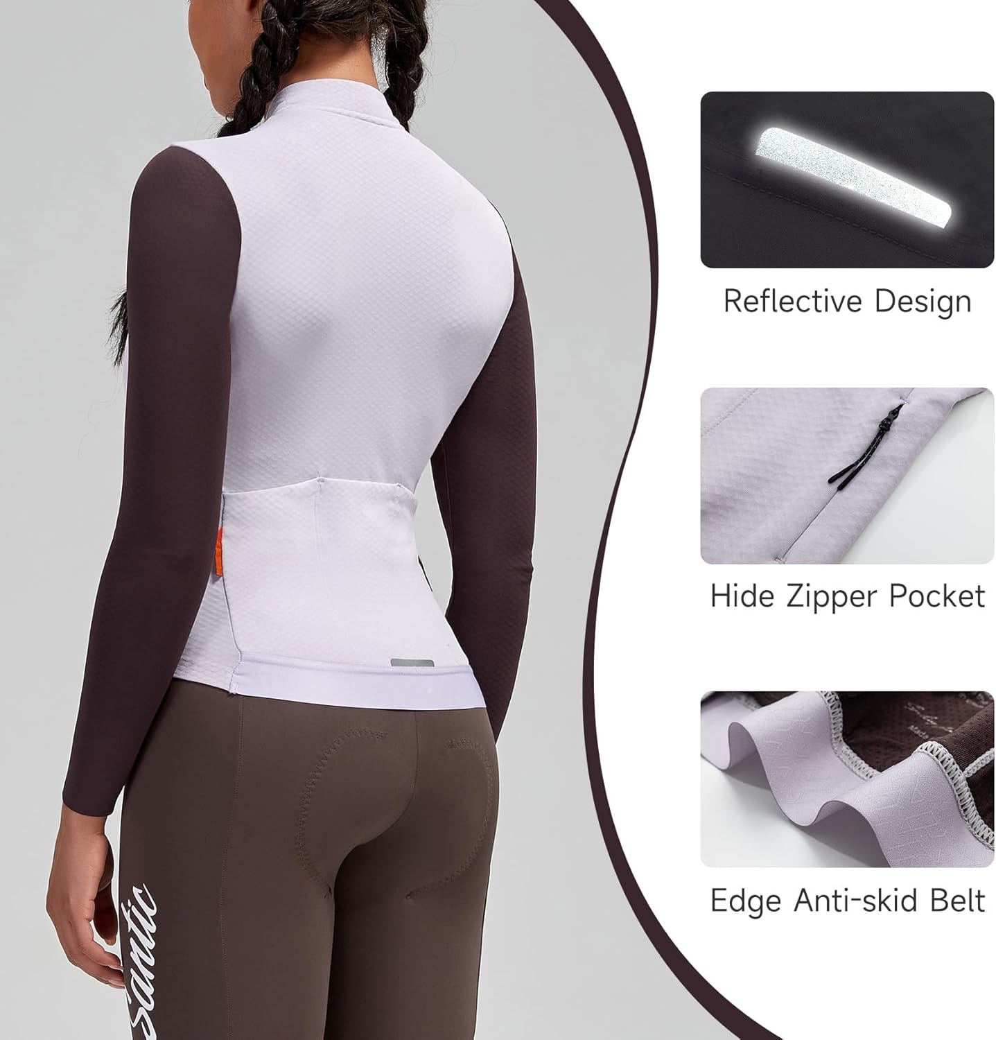 Santic Women's Cycling Jersey Winter Thermal Pro Long Sleeve Fleece UPF 50+ Jersey Cycling Jacket - Image 6